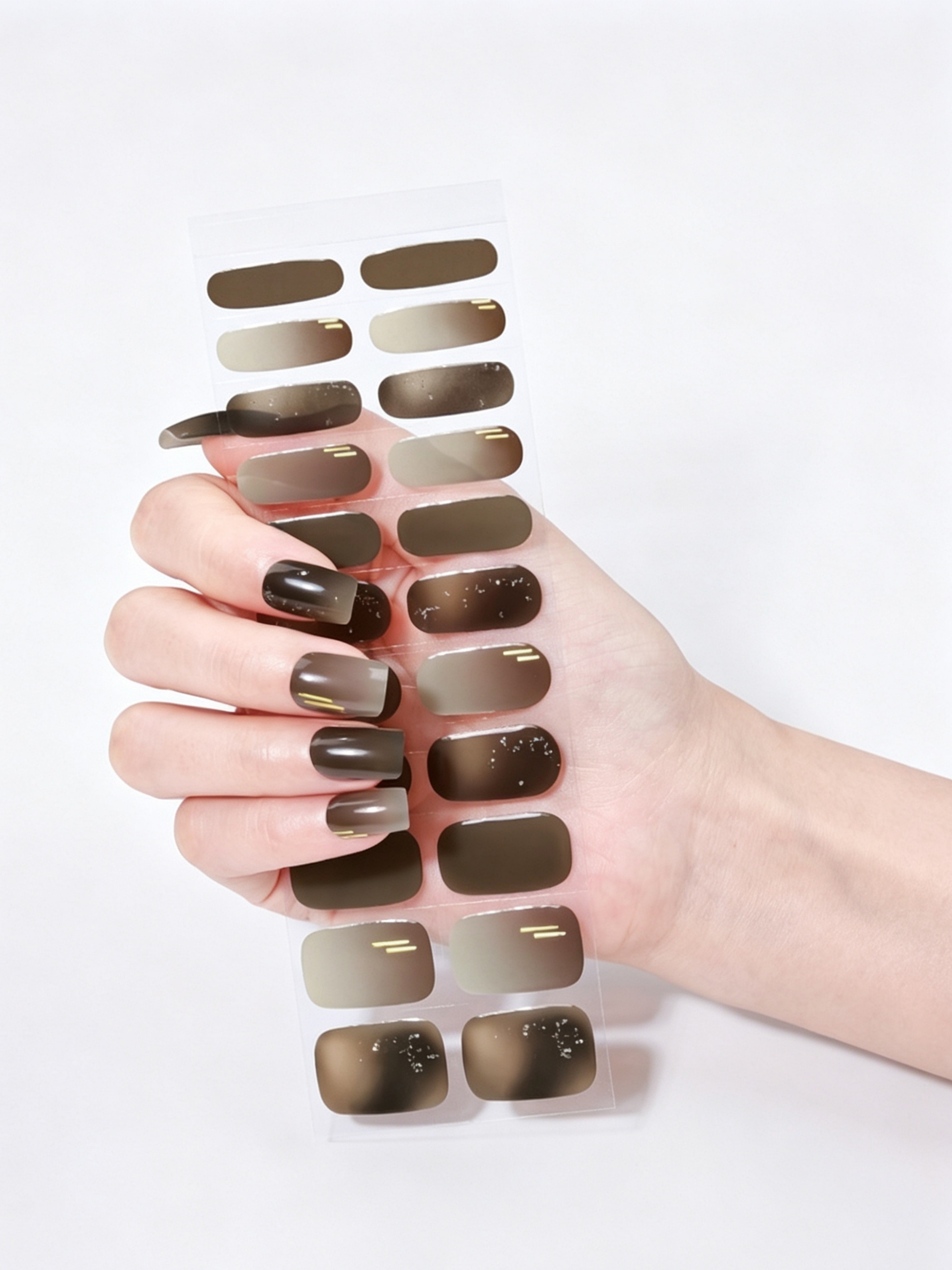 Gradient Gold Accent Gel Nail Strips - Glossy and Easy Application