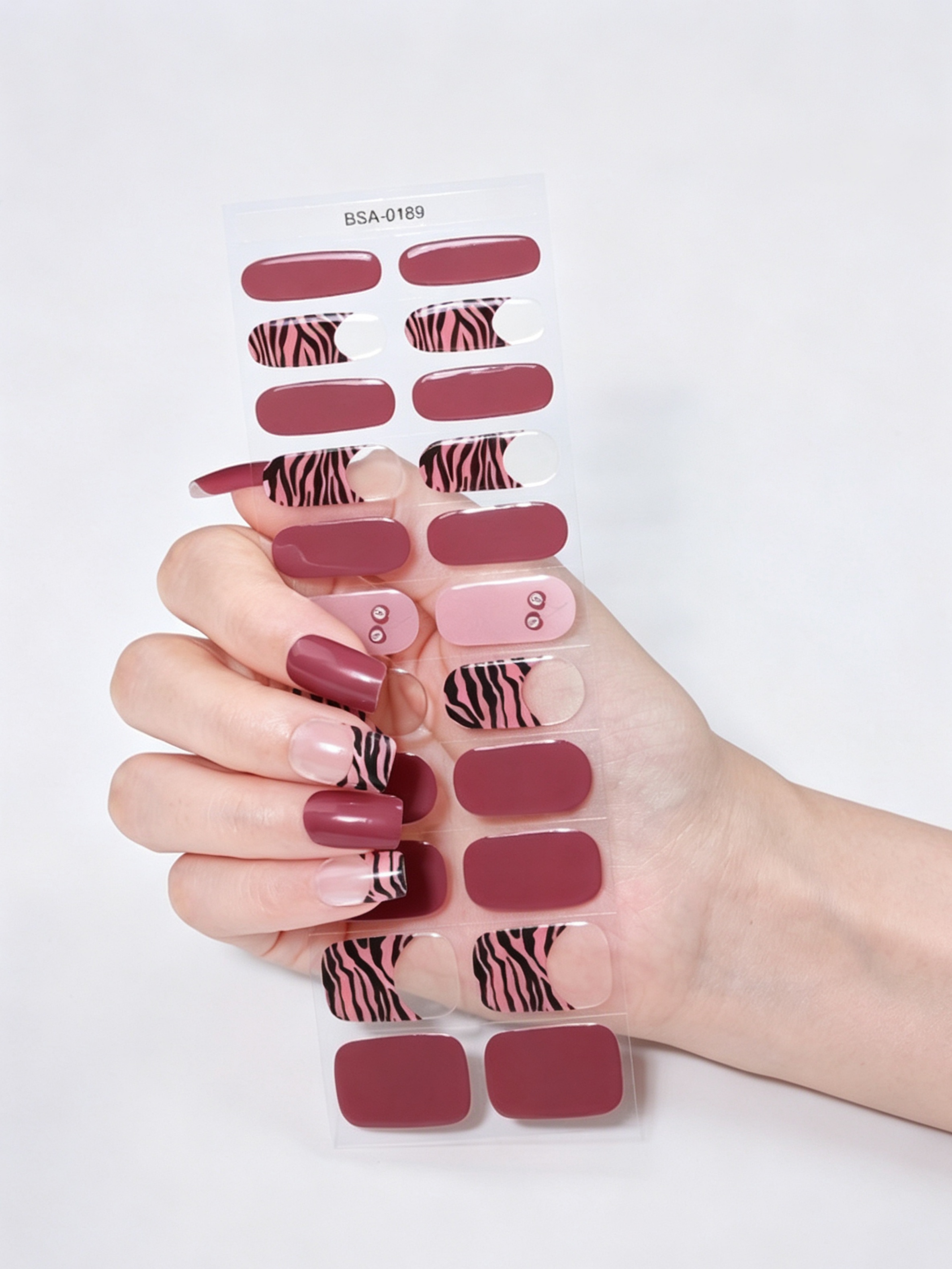 Glossy Multi-Color Gel Nail Stickers with Zebra Print - UV-Free Application