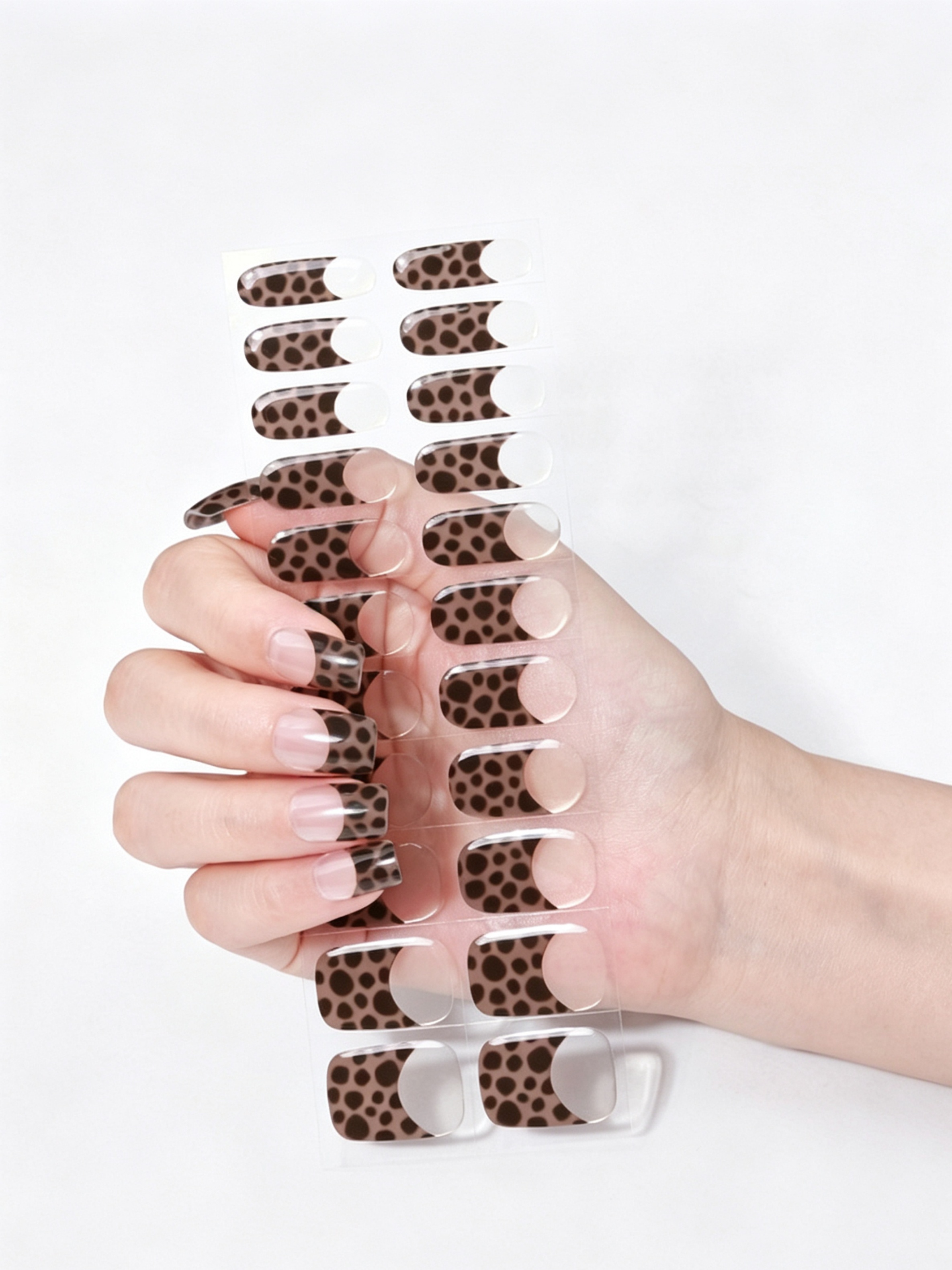 Glossy Leopard French Tip No-Bake Gel Nail Stickers