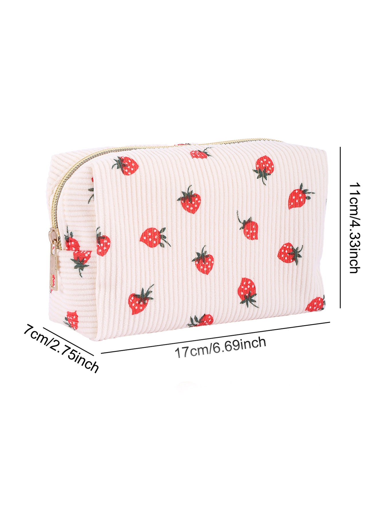 Strawberry Corduroy Cosmetic Pouch