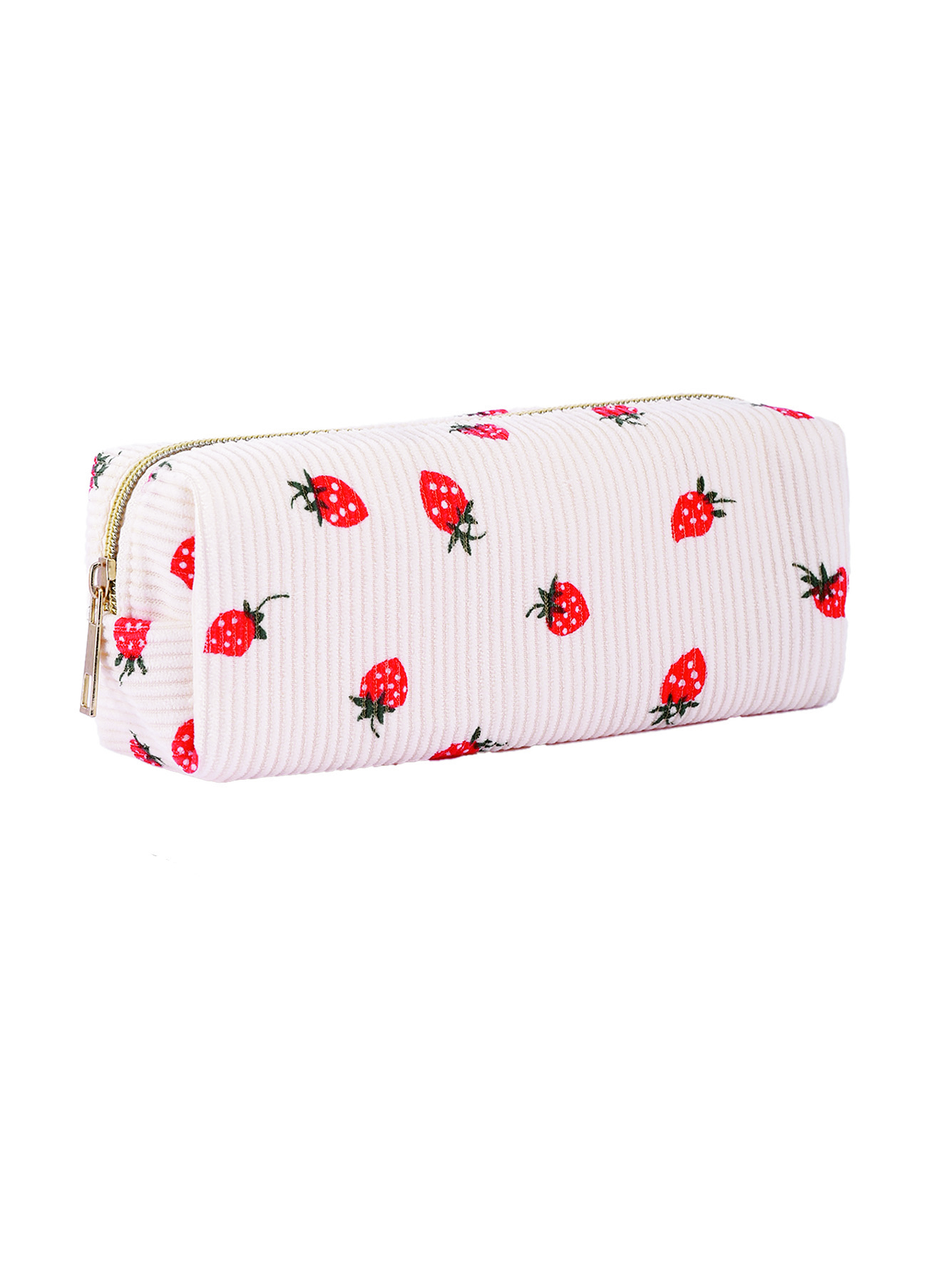 Cream Corduroy Strawberry Pencil Pouch