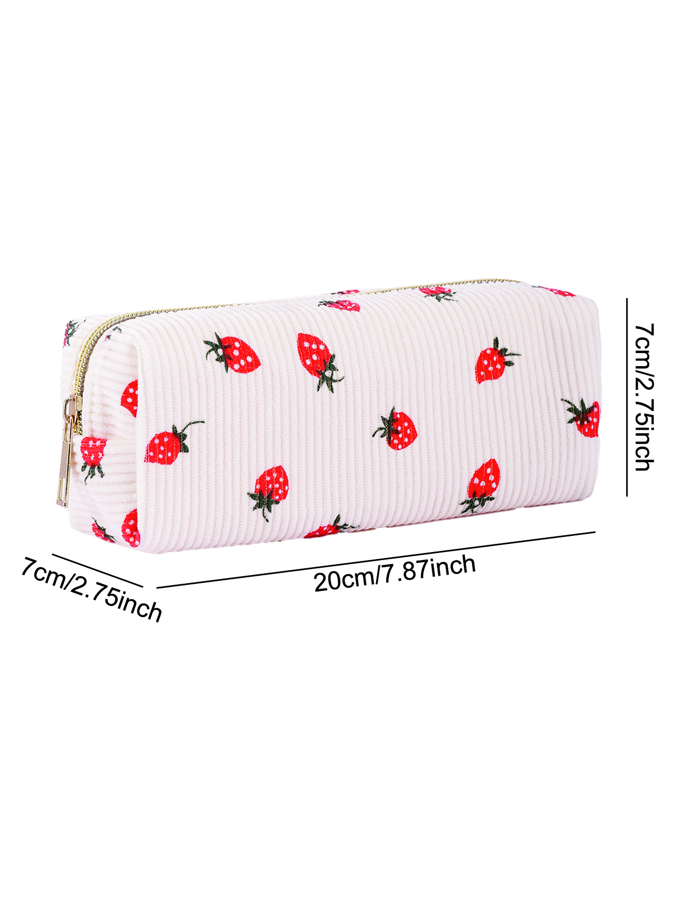 Cream Corduroy Strawberry Pencil Pouch