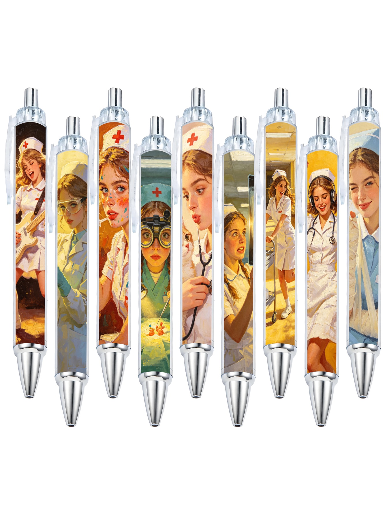 Chic Nurse-Themed Ballpoint Pens Set - 10-Piece