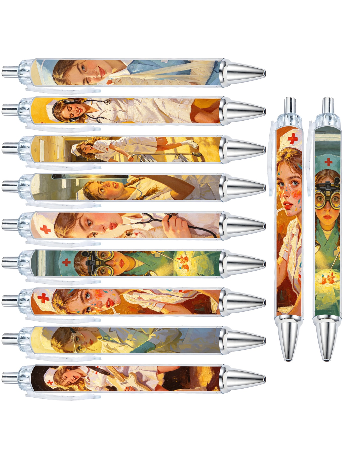 Chic Nurse-Themed Ballpoint Pens Set - 10-Piece
