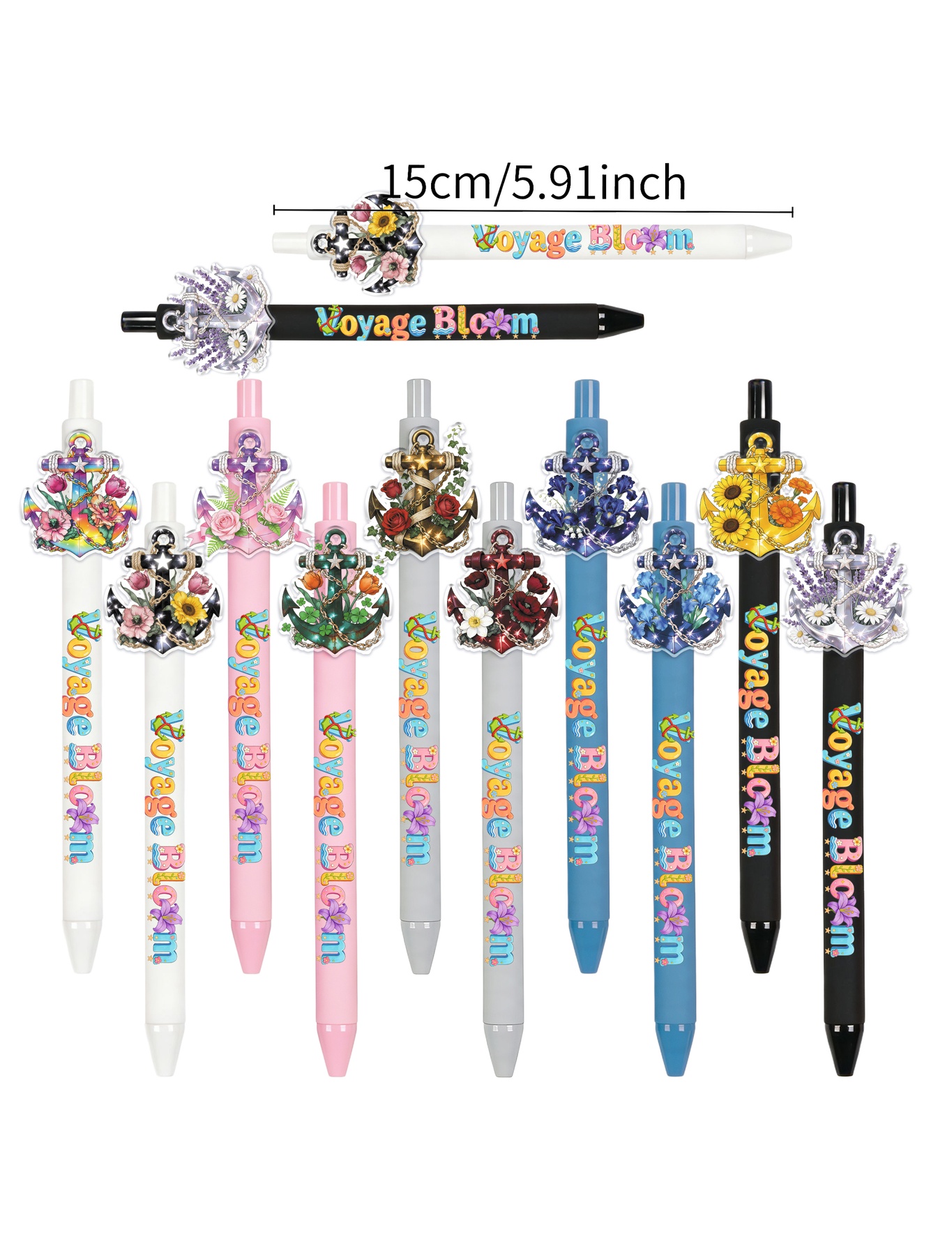 مجموعة أقلام حبر جاف بتصميم إزهار بحري 10 قطع