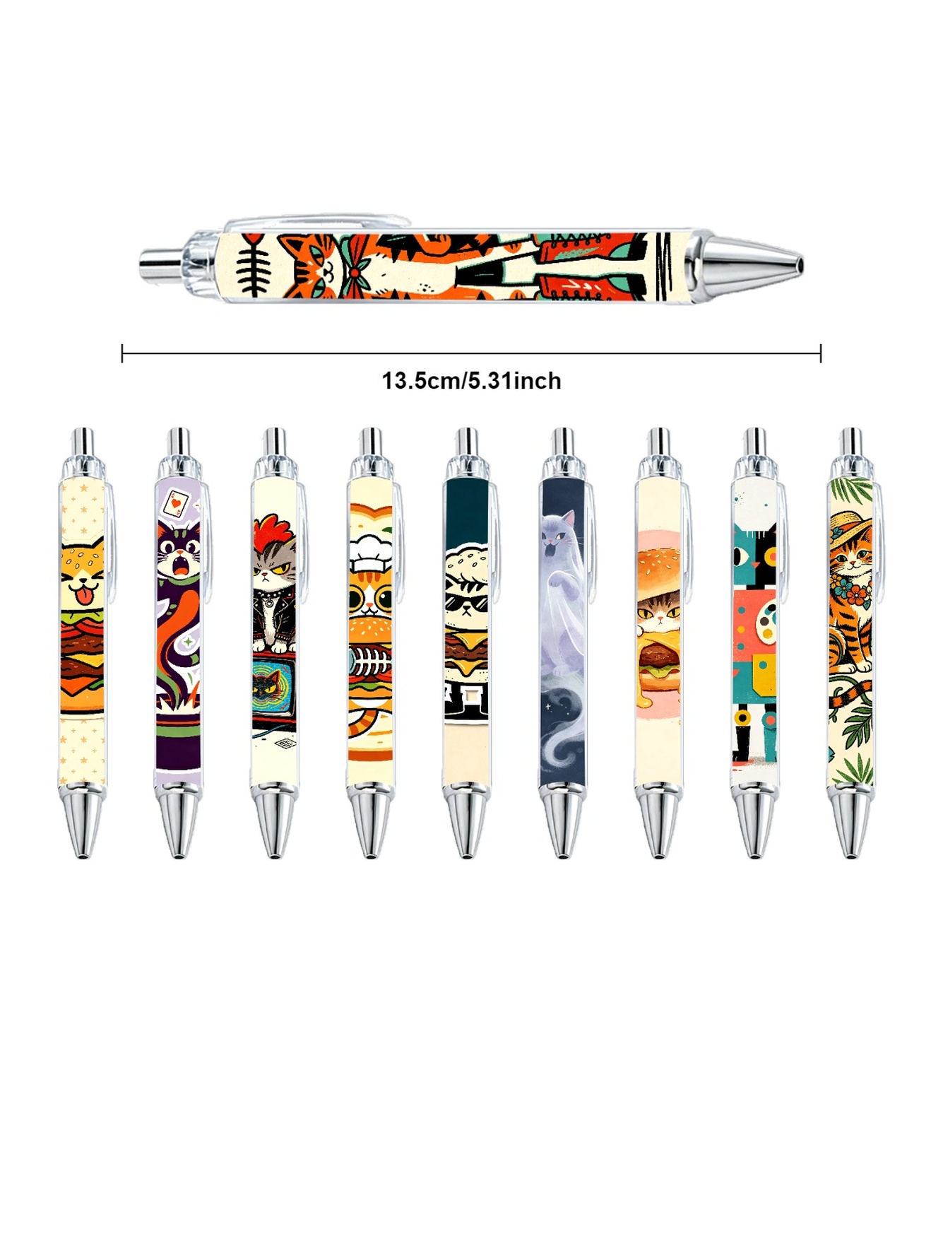 Cat And Burger Design Gel Pen - 10-Pack