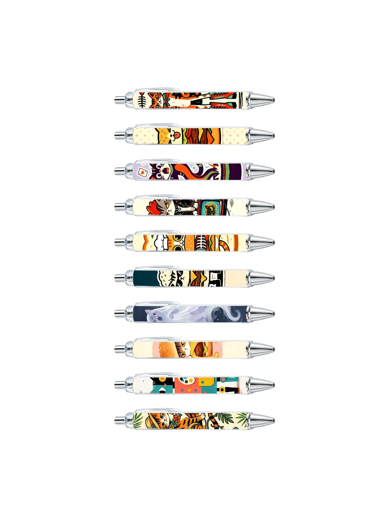 Cat And Burger Design Gel Pen - 10-Pack