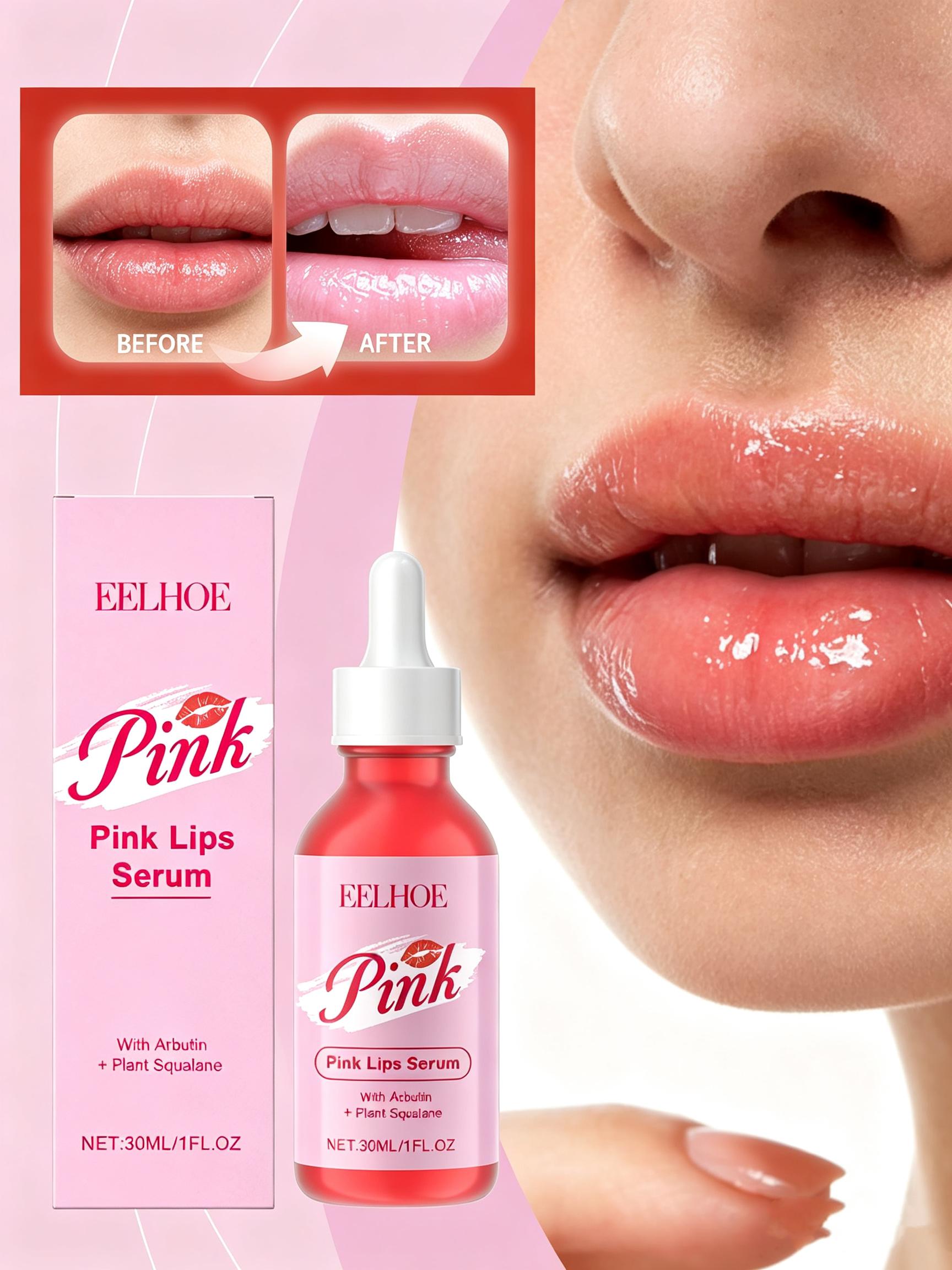 EELHOE Pink Lip Serum: Hydrating and Line-Reducing for Luscious Lips