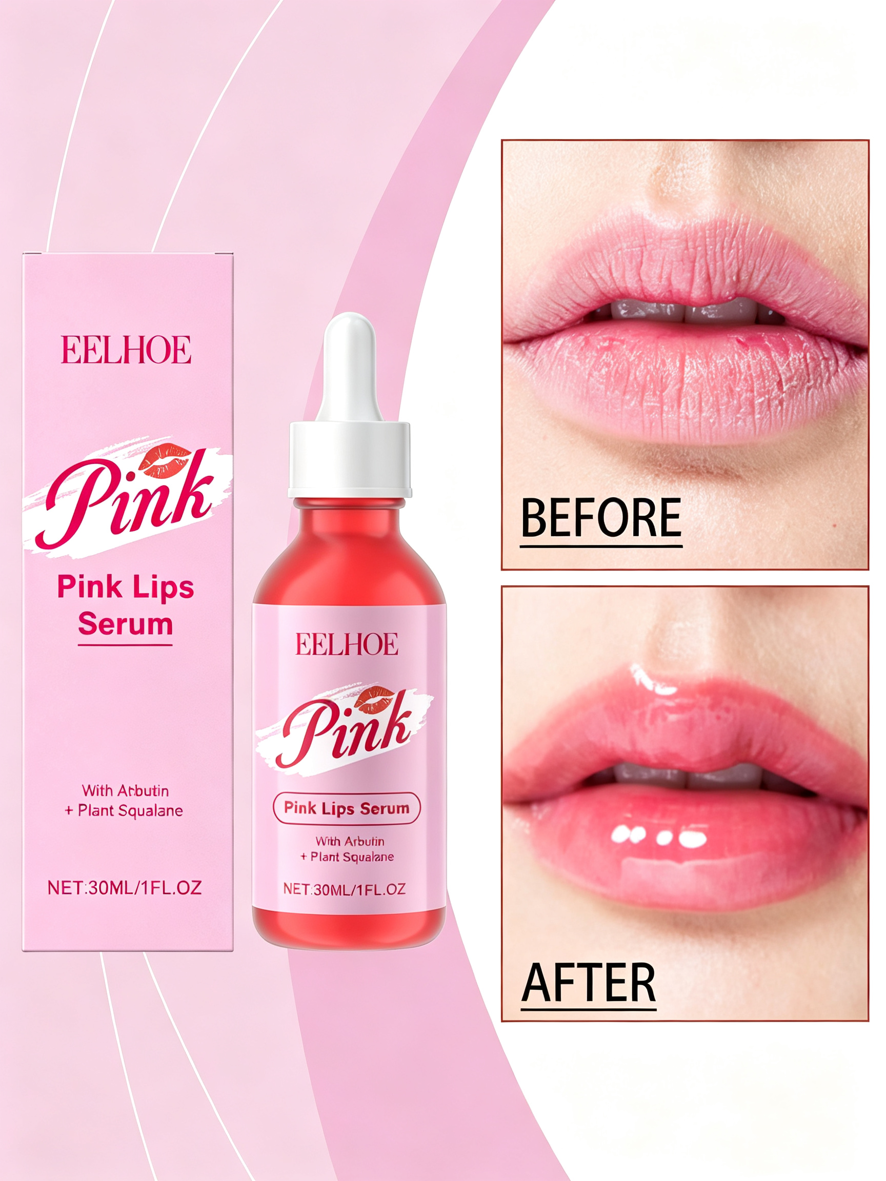 EELHOE Pink Lip Serum: Hydrating and Line-Reducing for Luscious Lips
