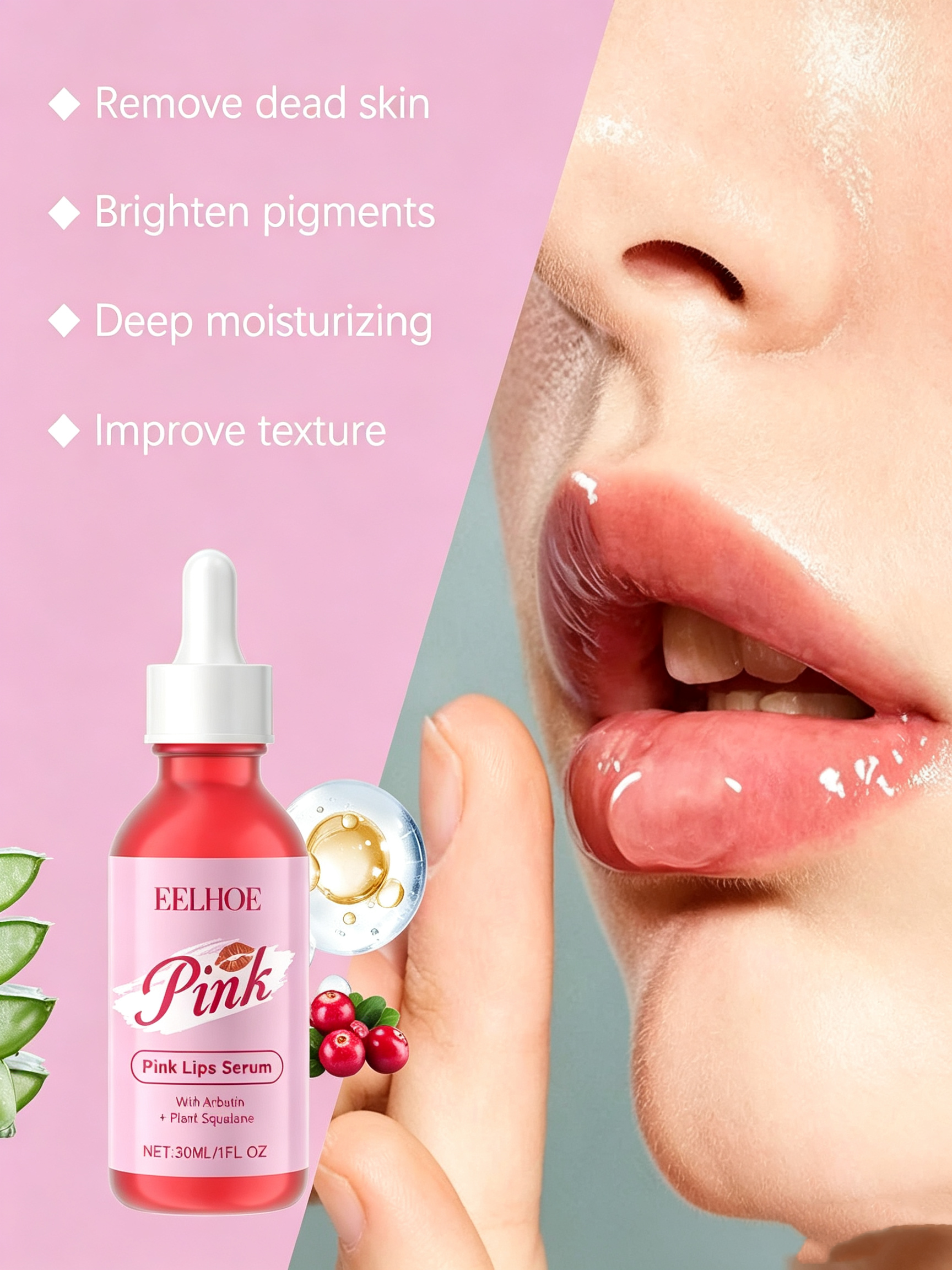 EELHOE Pink Lip Serum: Hydrating and Line-Reducing for Luscious Lips