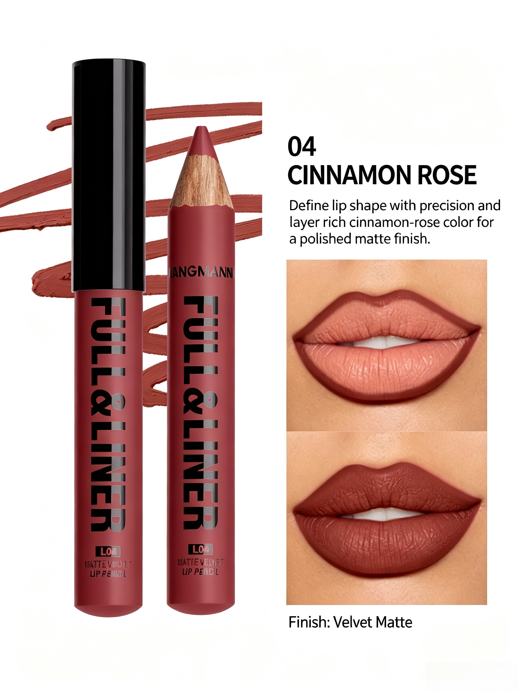 Matte Maroon Lip Liner Pencil - 04 Cinnamon Rose Long-Lasting