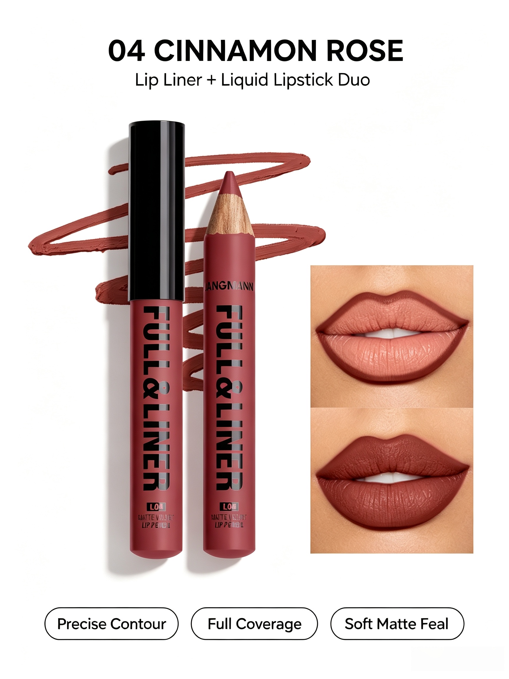 Matte Maroon Lip Liner Pencil - 04 Cinnamon Rose Long-Lasting