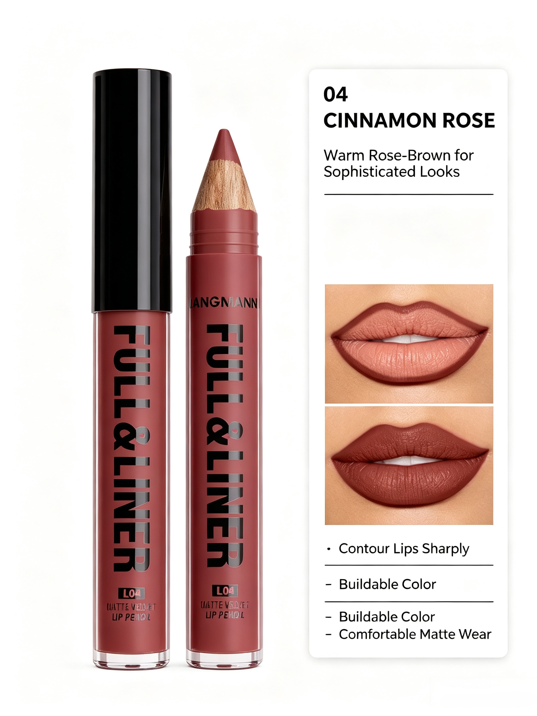 Matte Maroon Lip Liner Pencil - 04 Cinnamon Rose Long-Lasting