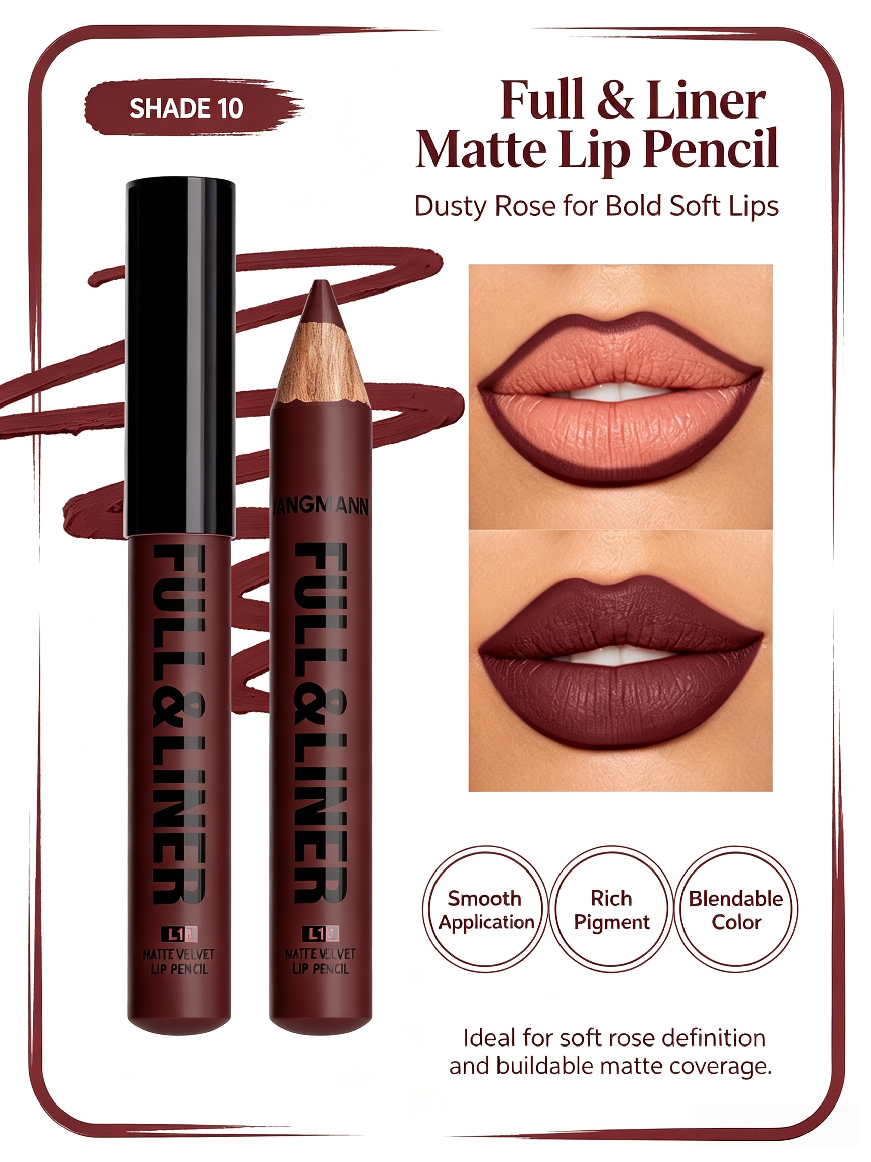 Dusty Rose Matte Lip Liner Pencil - Full Coverage