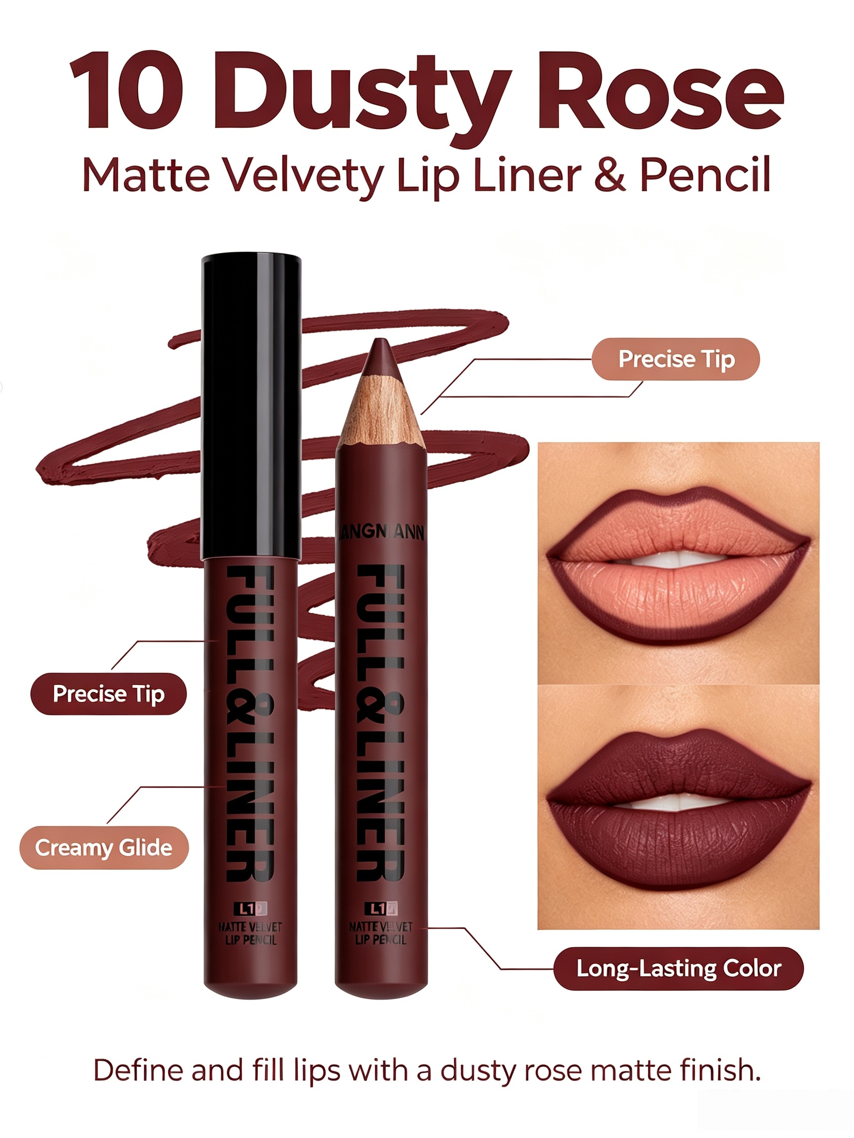 Dusty Rose Matte Lip Liner Pencil - Full Coverage