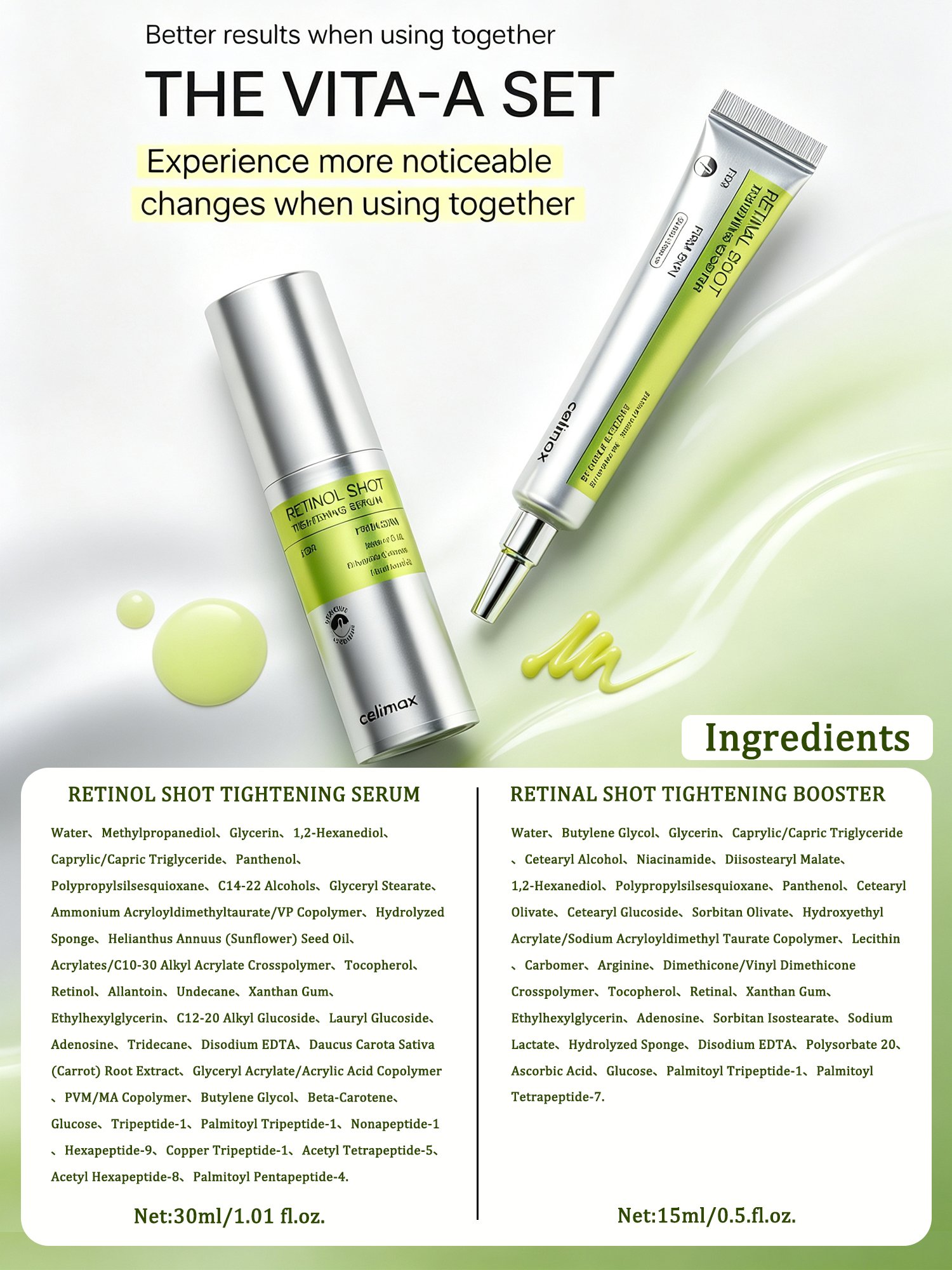 Celimax Retinal Shot Anti-Aging Tightening Booster and Serum Set
