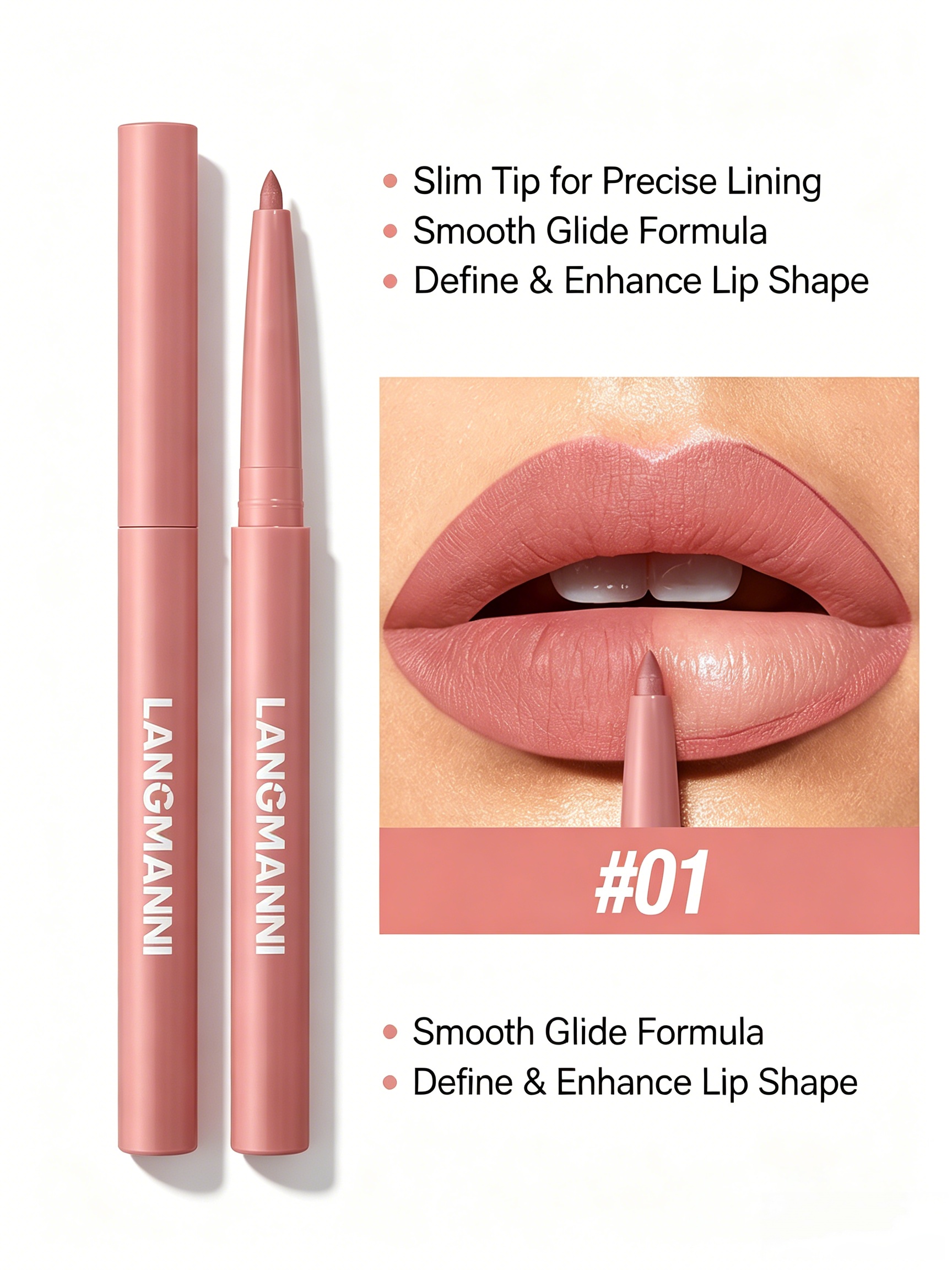 LANGMANNI #01 Nude Rose Matte Lip Liner - Smooth and Long-Lasting