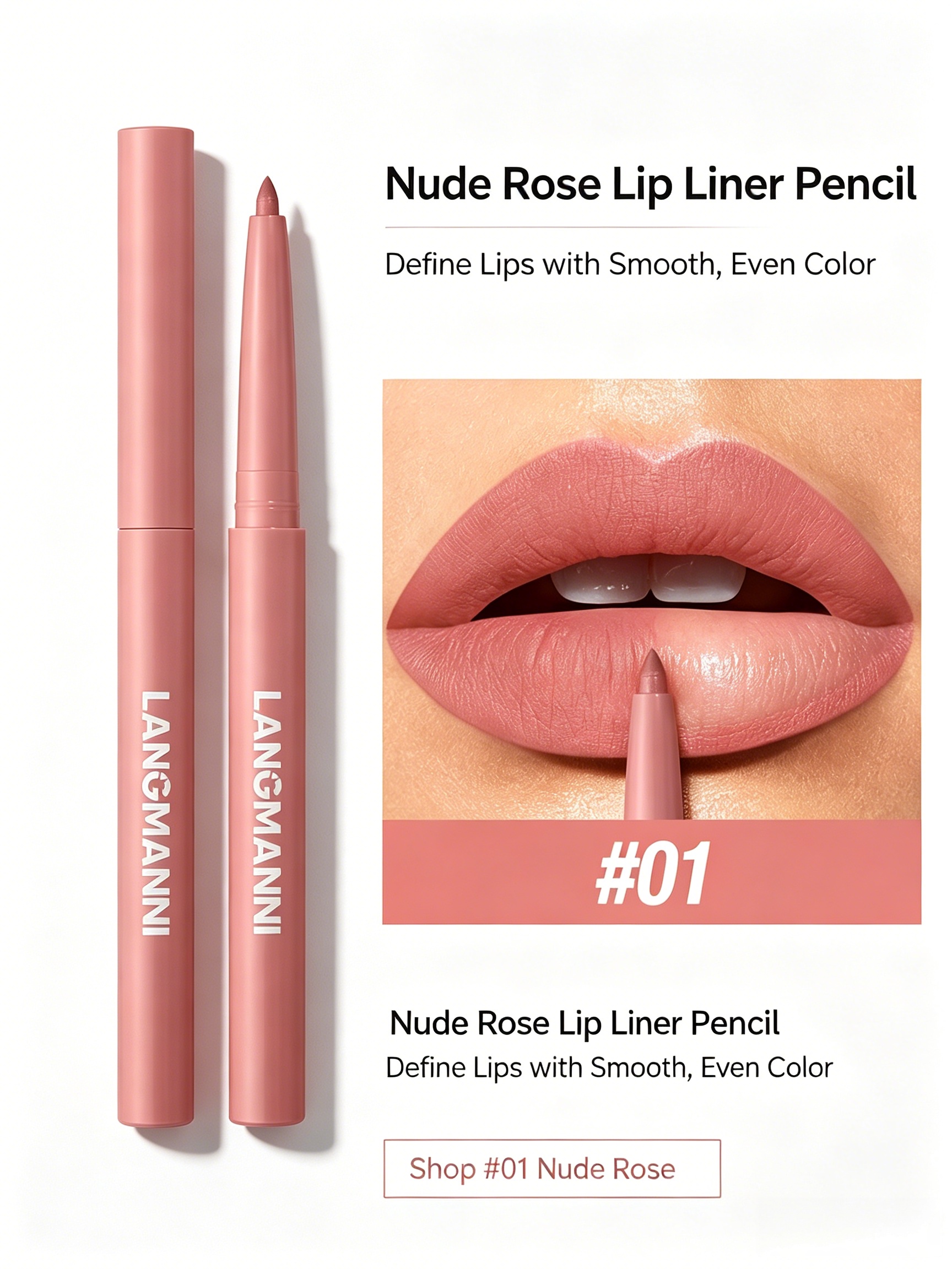 LANGMANNI #01 Nude Rose Matte Lip Liner - Smooth and Long-Lasting