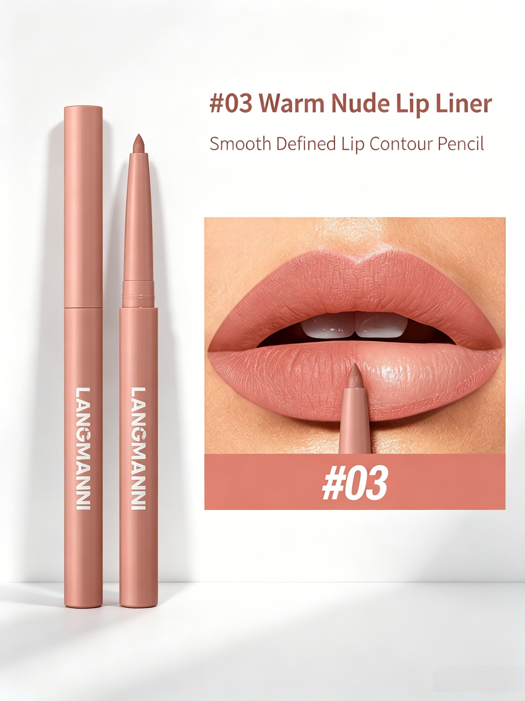 LANGMANNI #03 Warm Nude Lip Liner - Matte Finish, Long-Lasting Lip Contour Pencil