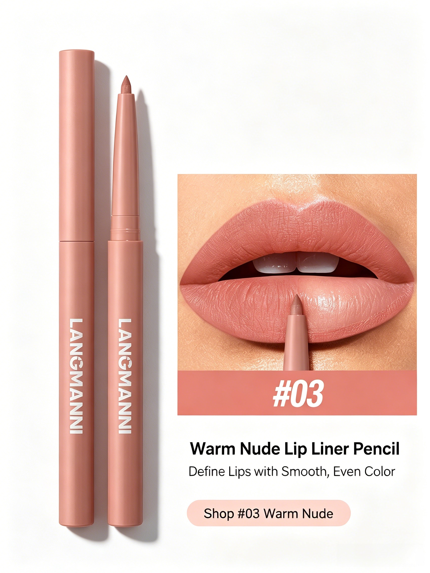 LANGMANNI #03 Warm Nude Lip Liner - Matte Finish, Long-Lasting Lip Contour Pencil