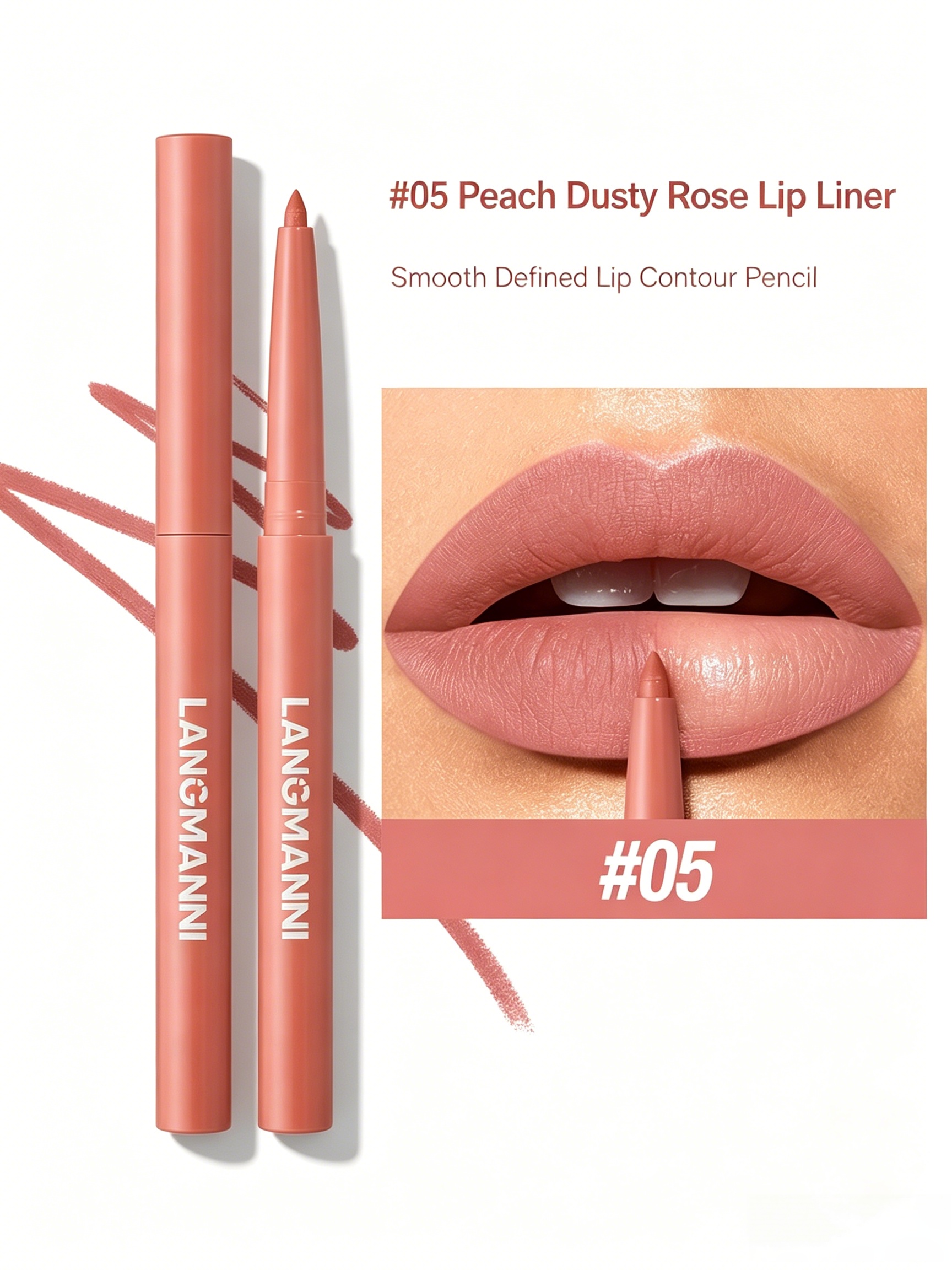 LANGMANNI Peach Dusty Rose Matte Lip Liner - Smooth and Defined Lip Contour