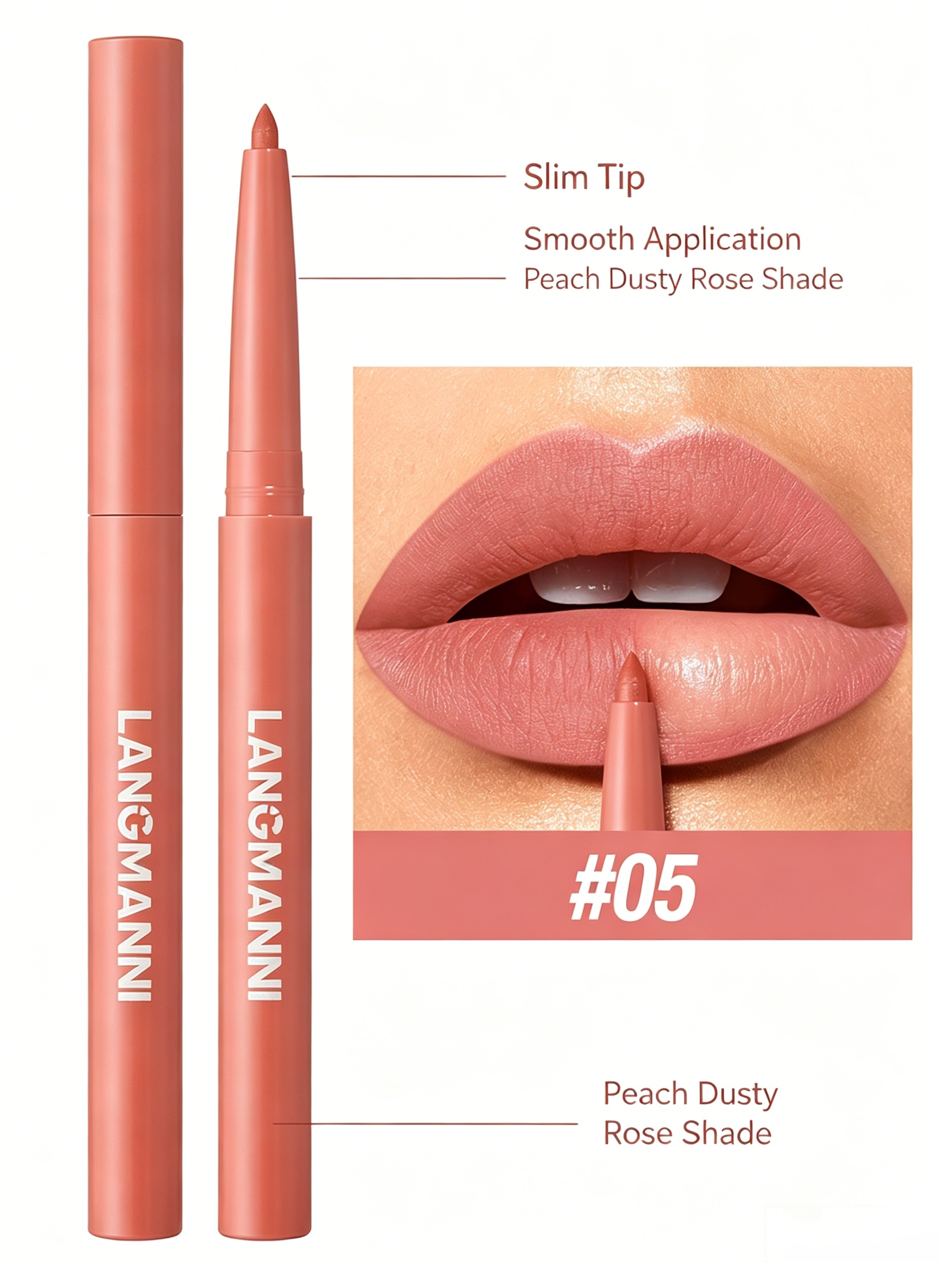 LANGMANNI Peach Dusty Rose Matte Lip Liner - Smooth and Defined Lip Contour