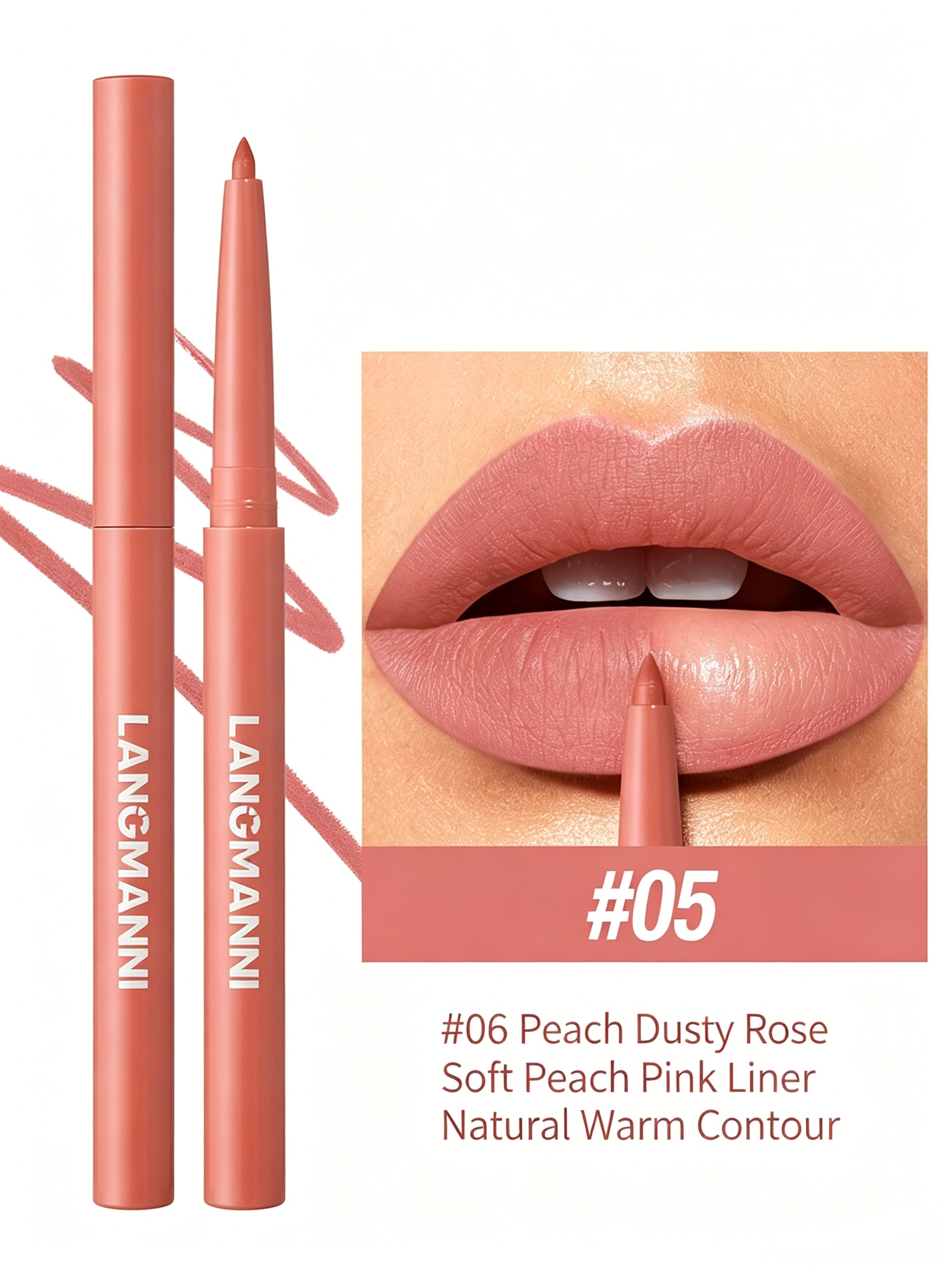 LANGMANNI Peach Dusty Rose Matte Lip Liner - Smooth and Defined Lip Contour