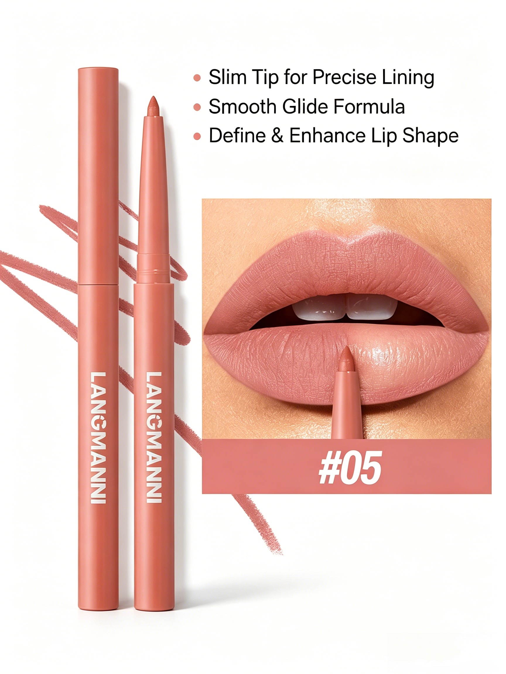 LANGMANNI Peach Dusty Rose Matte Lip Liner - Smooth and Defined Lip Contour
