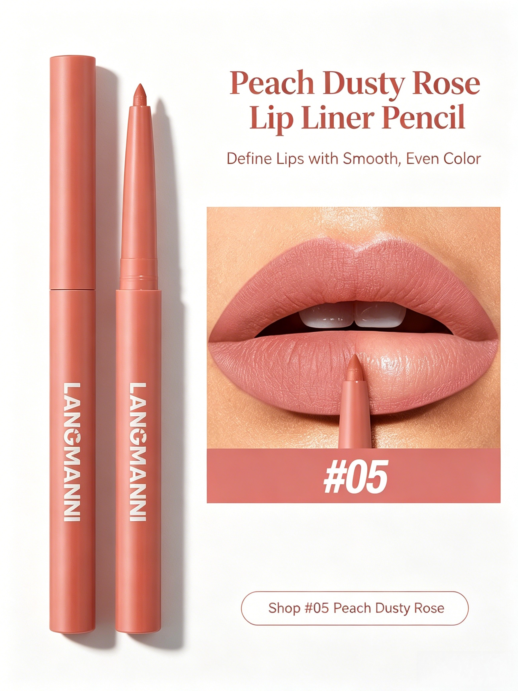LANGMANNI Peach Dusty Rose Matte Lip Liner - Smooth and Defined Lip Contour