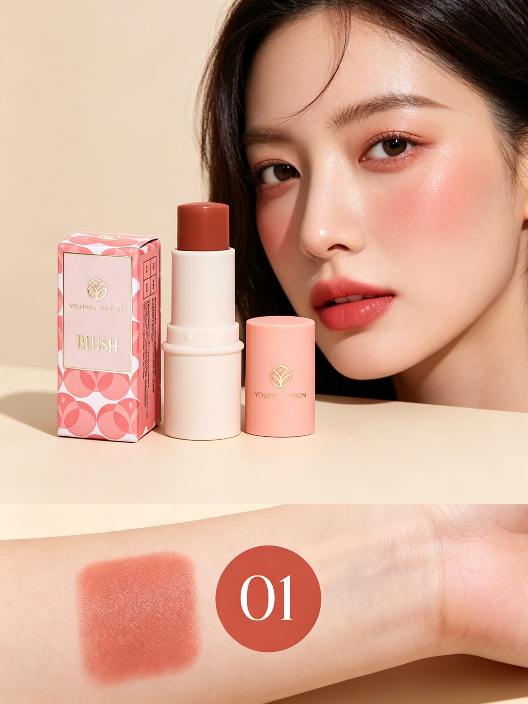 Peach Coral Blush Stick for Natural Glow - 01