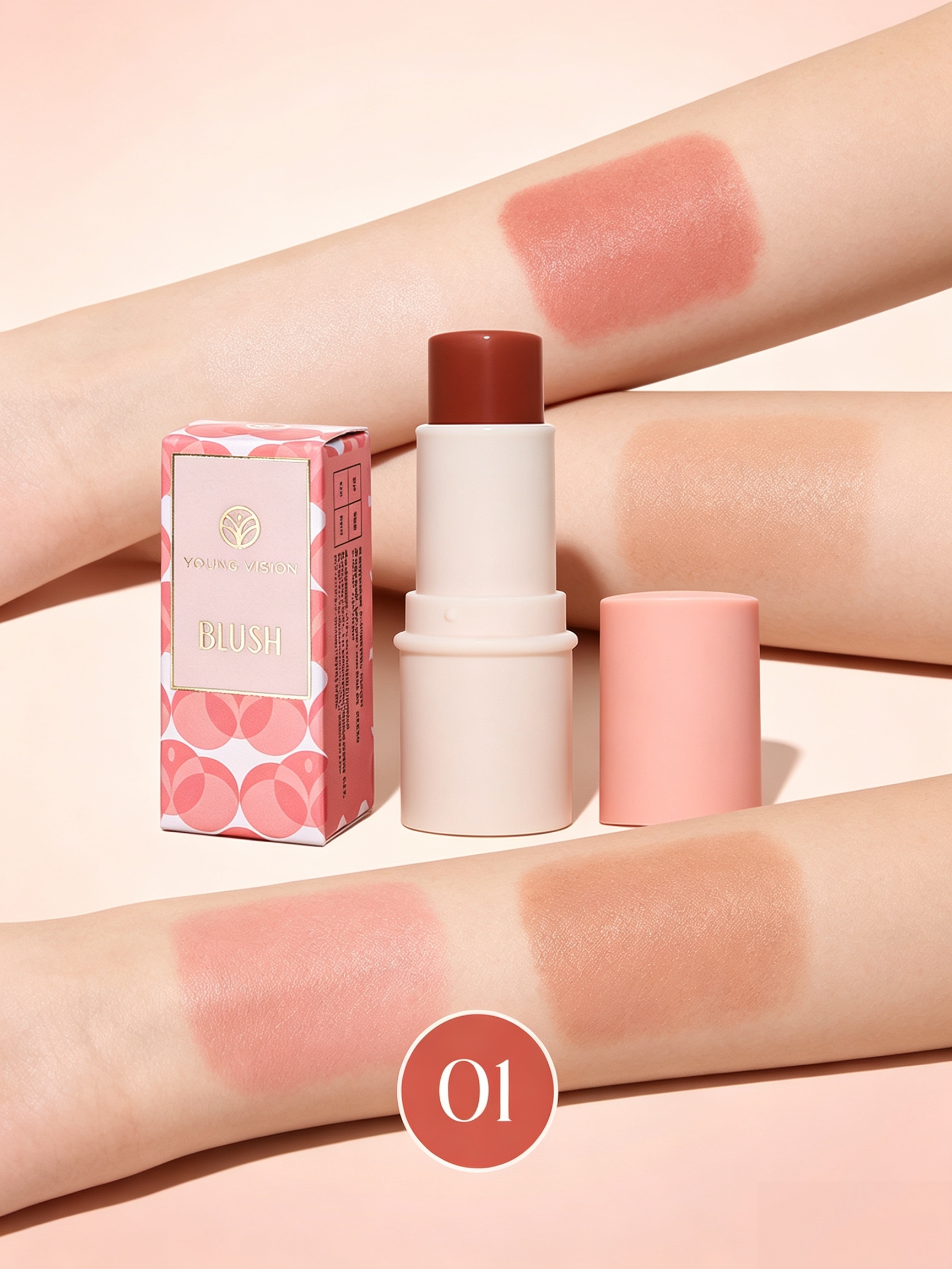 Peach Coral Blush Stick for Natural Glow - 01