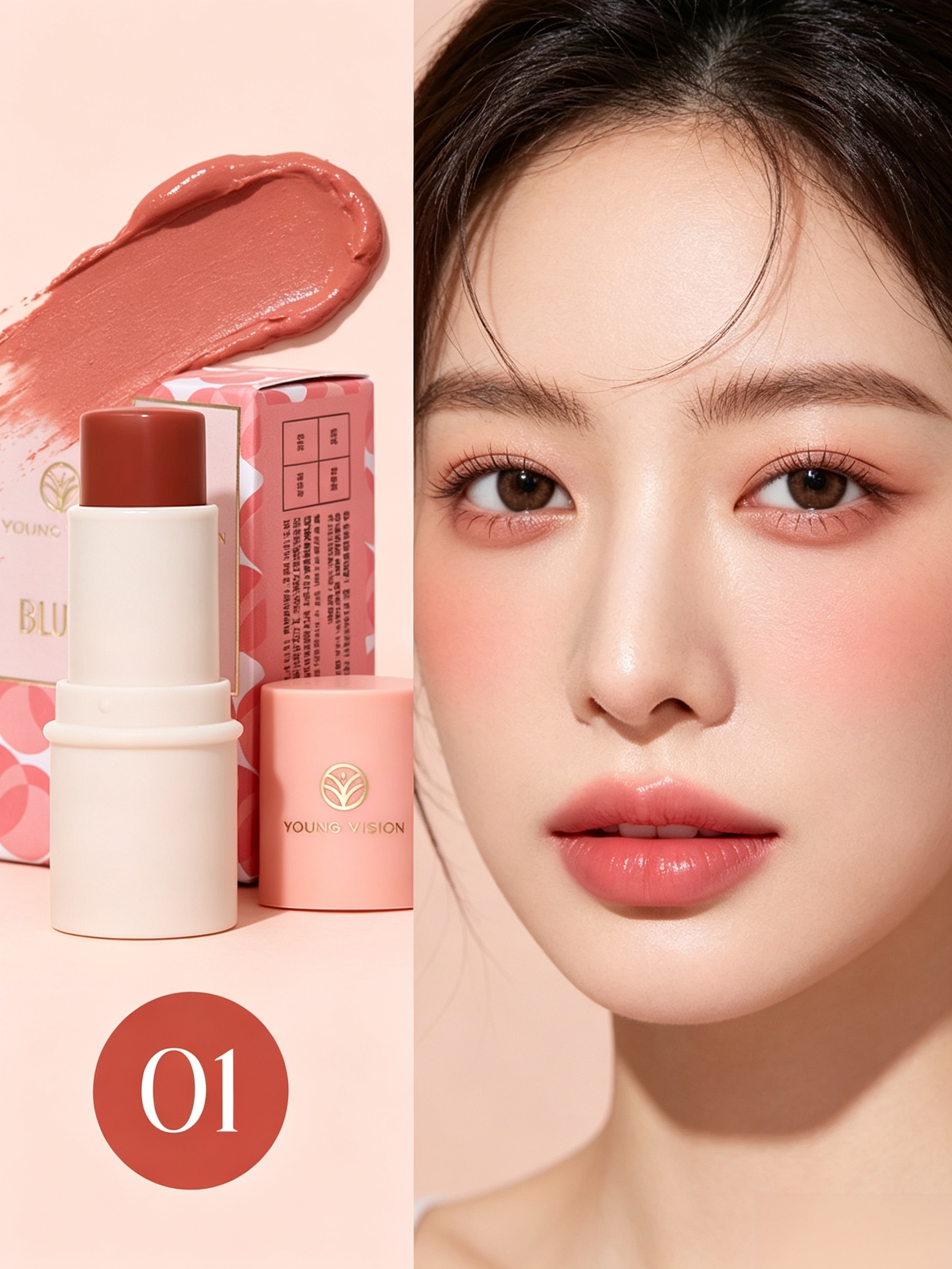 Peach Coral Blush Stick for Natural Glow - 01