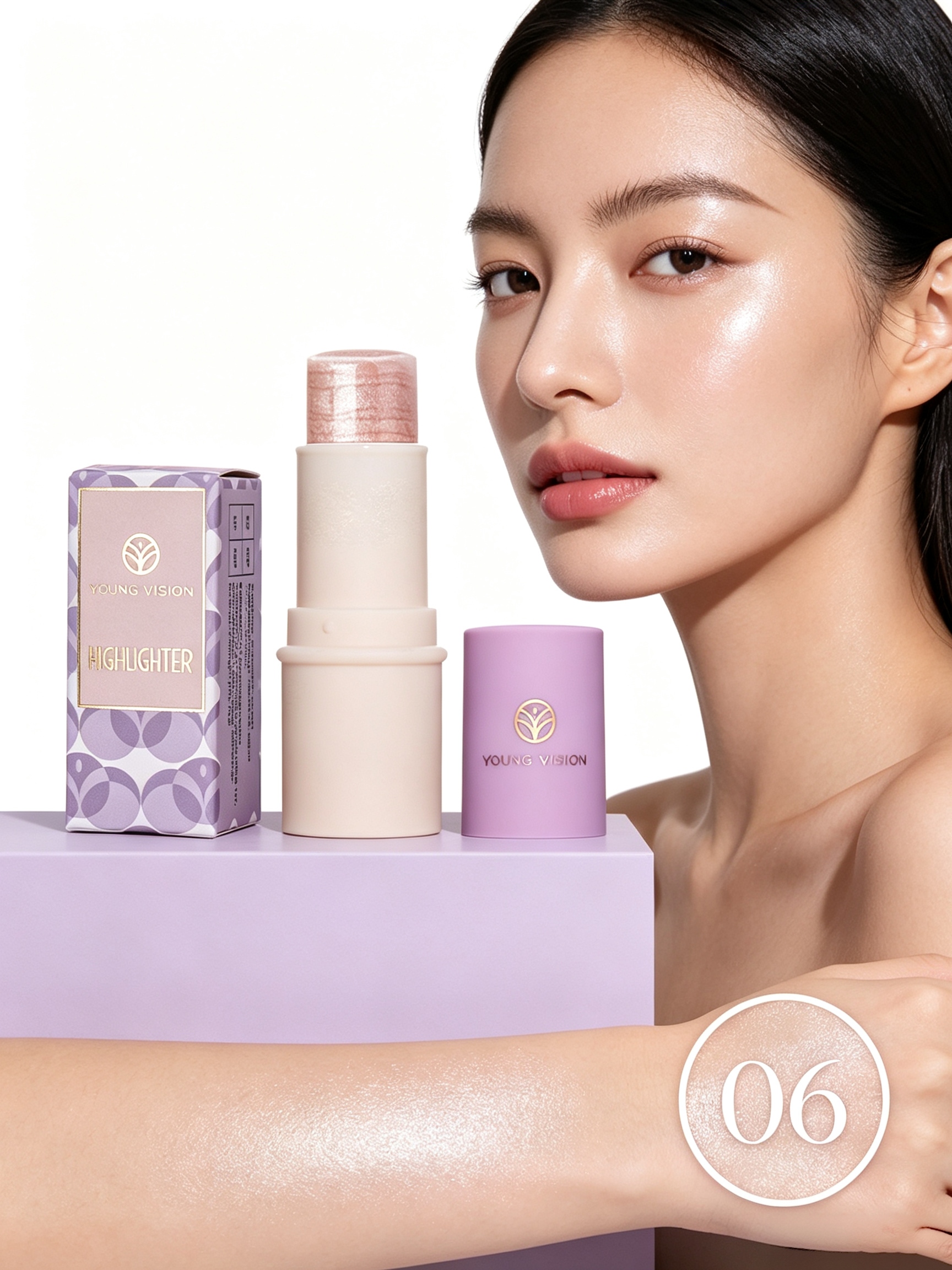 YOUNG VISION Luminous Pink Liquid Highlighter Stick - Long-Lasting Glow for Face and Body