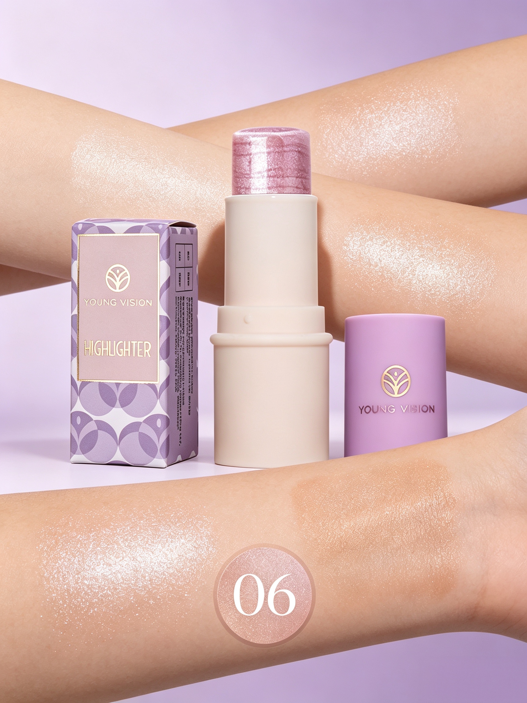 YOUNG VISION Luminous Pink Liquid Highlighter Stick - Long-Lasting Glow for Face and Body