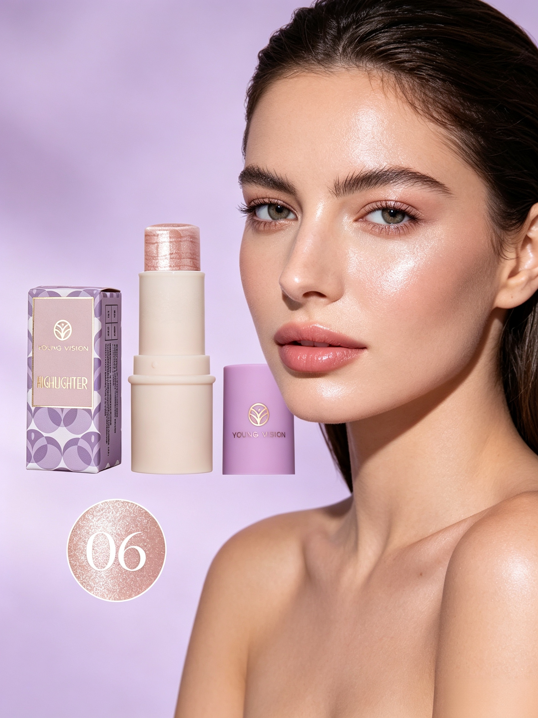 YOUNG VISION Luminous Pink Liquid Highlighter Stick - Long-Lasting Glow for Face and Body
