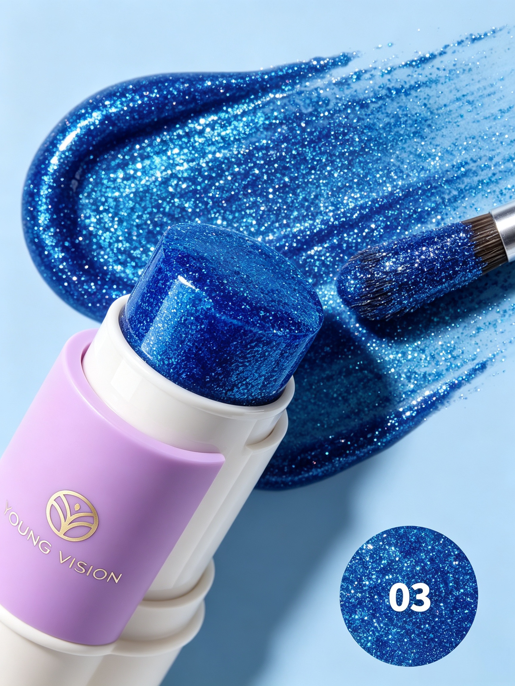 YOUNG VISION Shimmer Glitter Eyeshadow Stick - Waterproof Blue Metallic Eye Makeup Pencil