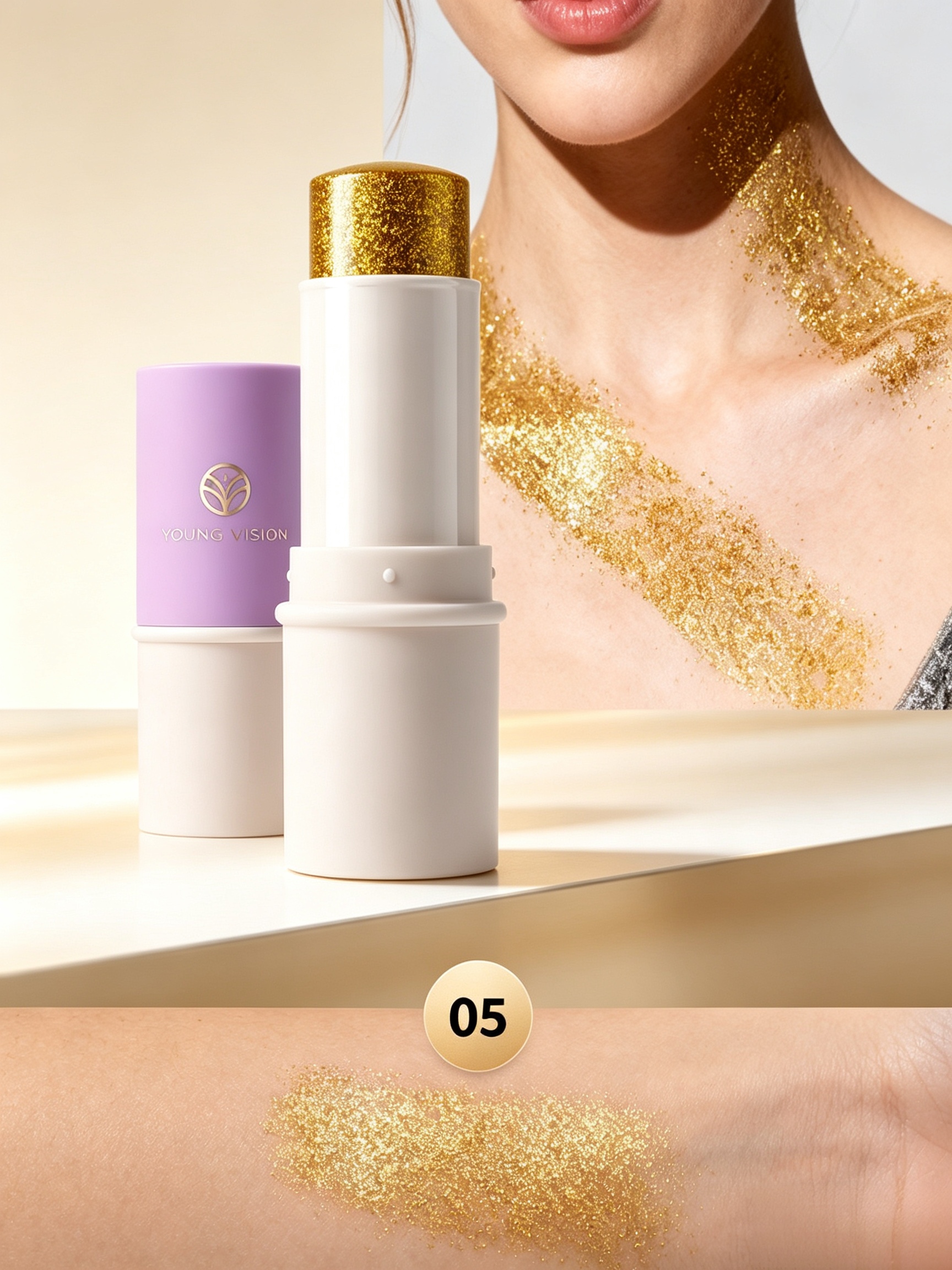 Young Vision Gold Glitter Eyeshadow Stick - Waterproof and Long-Lasting Cream Eye Makeup