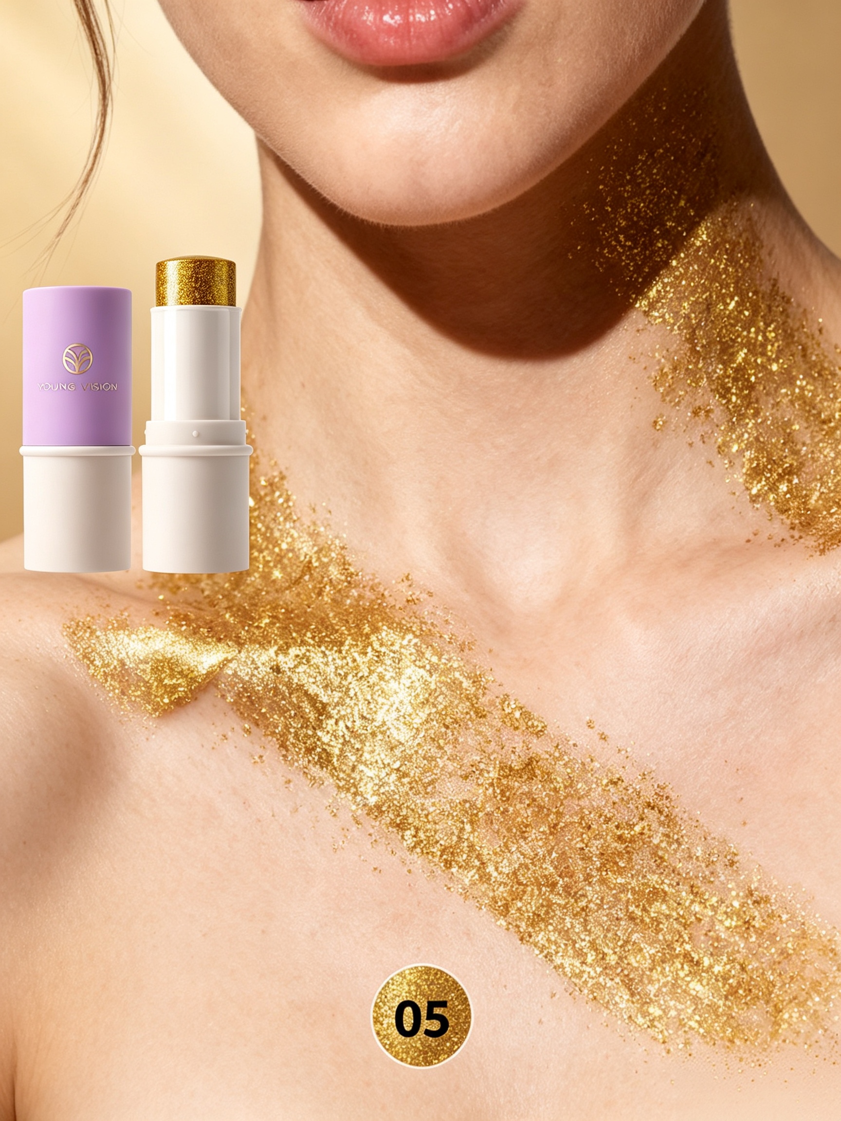 Young Vision Gold Glitter Eyeshadow Stick - Waterproof and Long-Lasting Cream Eye Makeup