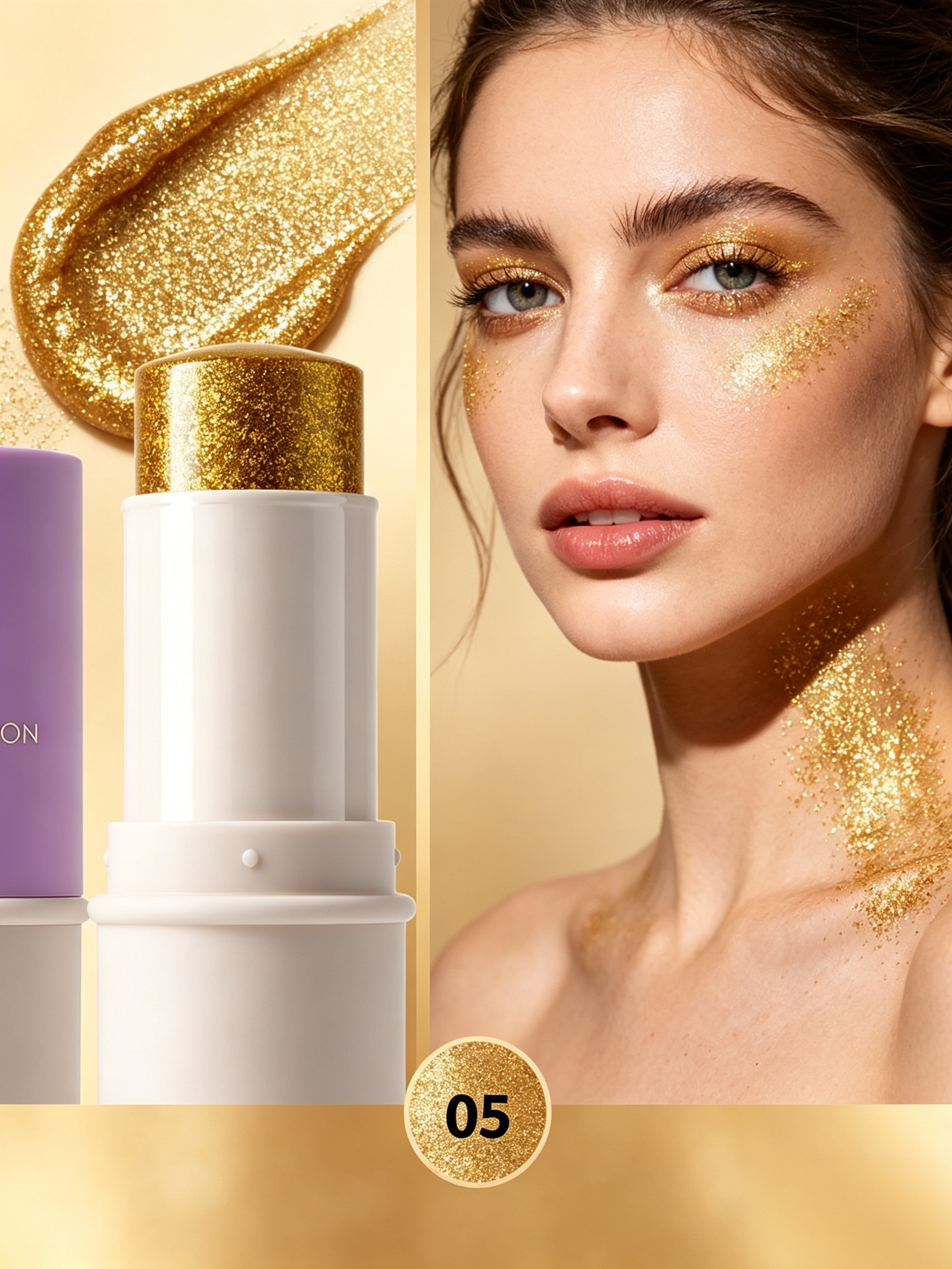 Young Vision Gold Glitter Eyeshadow Stick - Waterproof and Long-Lasting Cream Eye Makeup