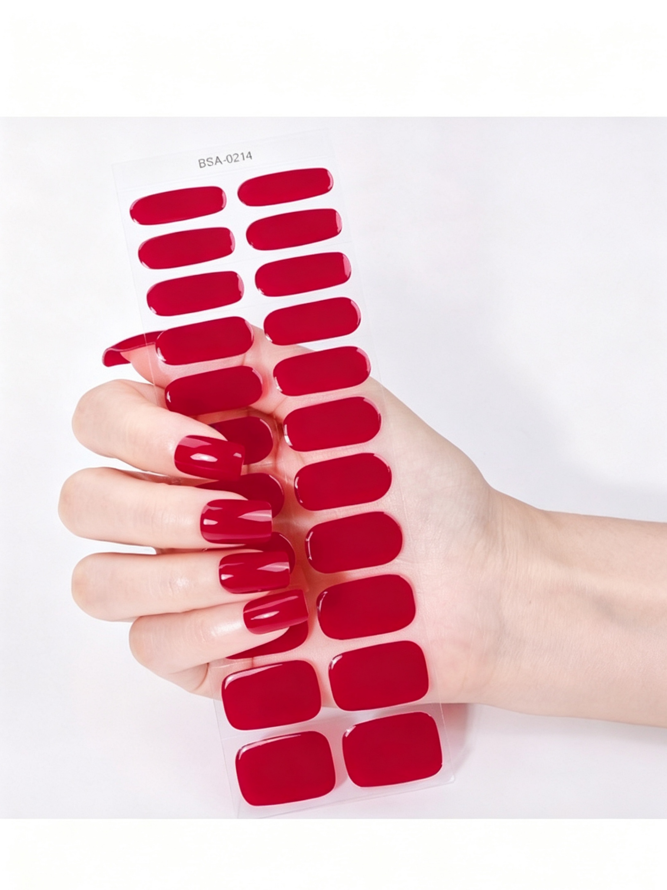 Glossy Red Gel Nail Wraps - Waterproof and No-Bake