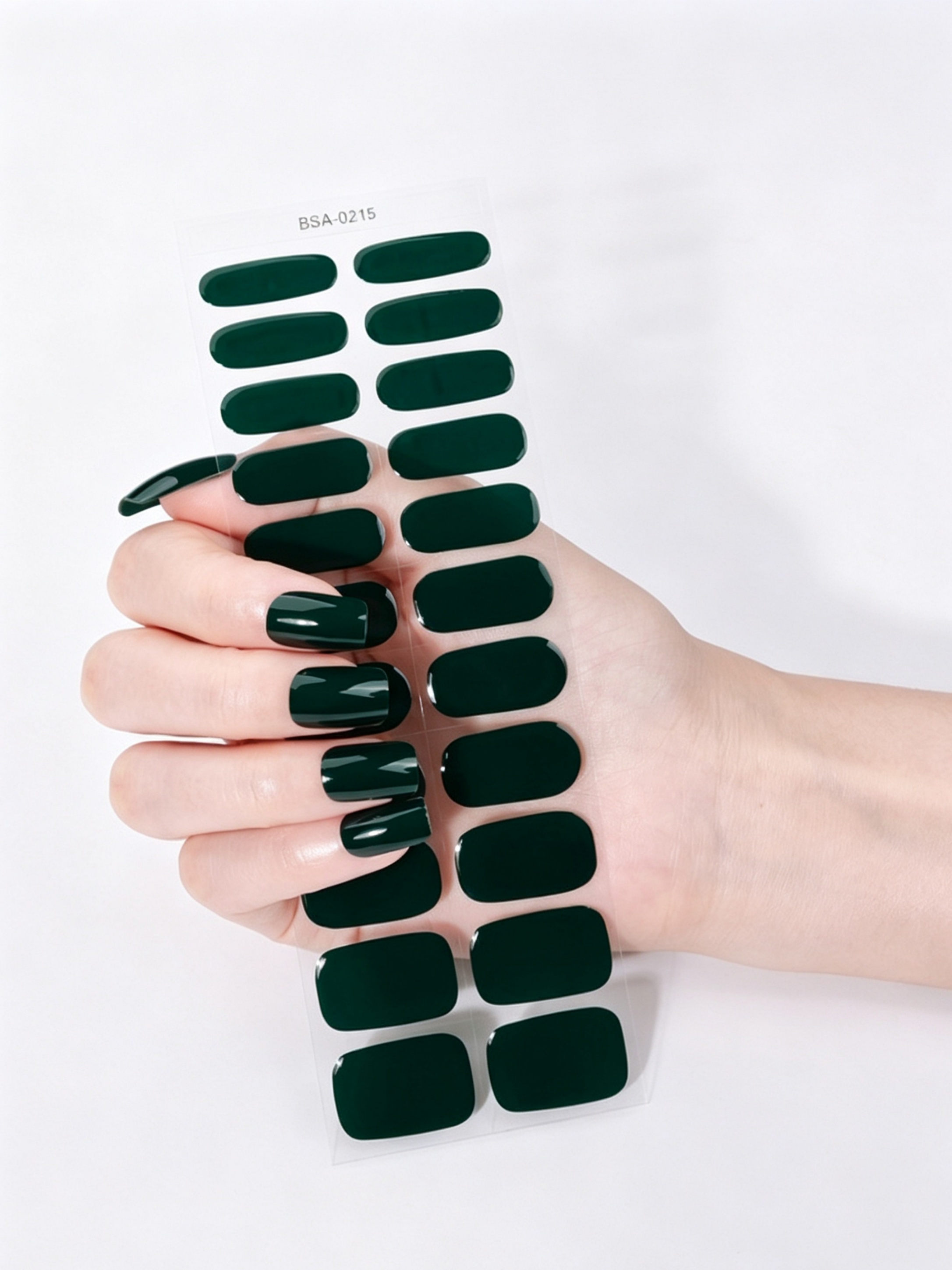 Glossy Dark Green Gel Nail Wraps - Easy Application and Long-Lasting