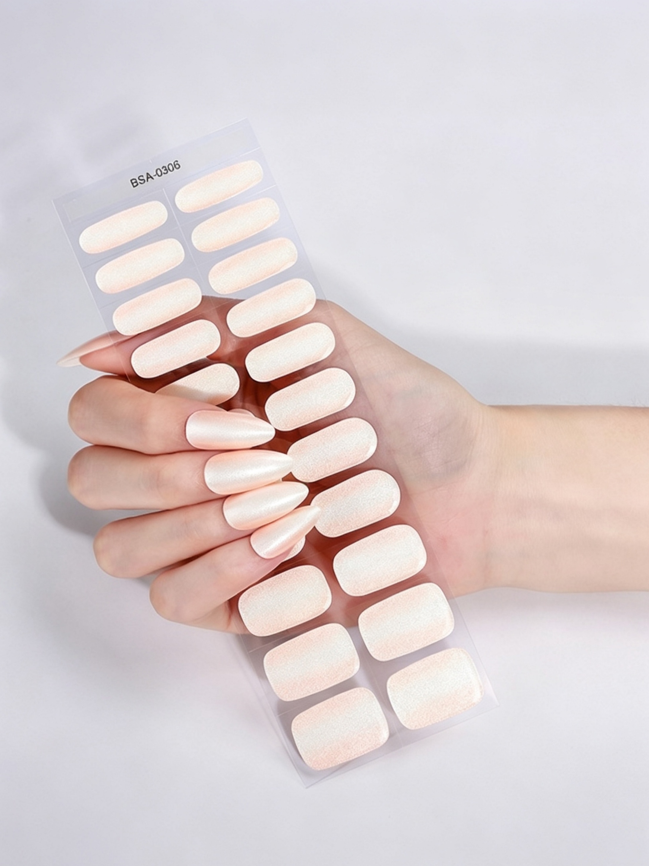 Glossy Cream Artificial Nail Wraps - UV-Free and Waterproof