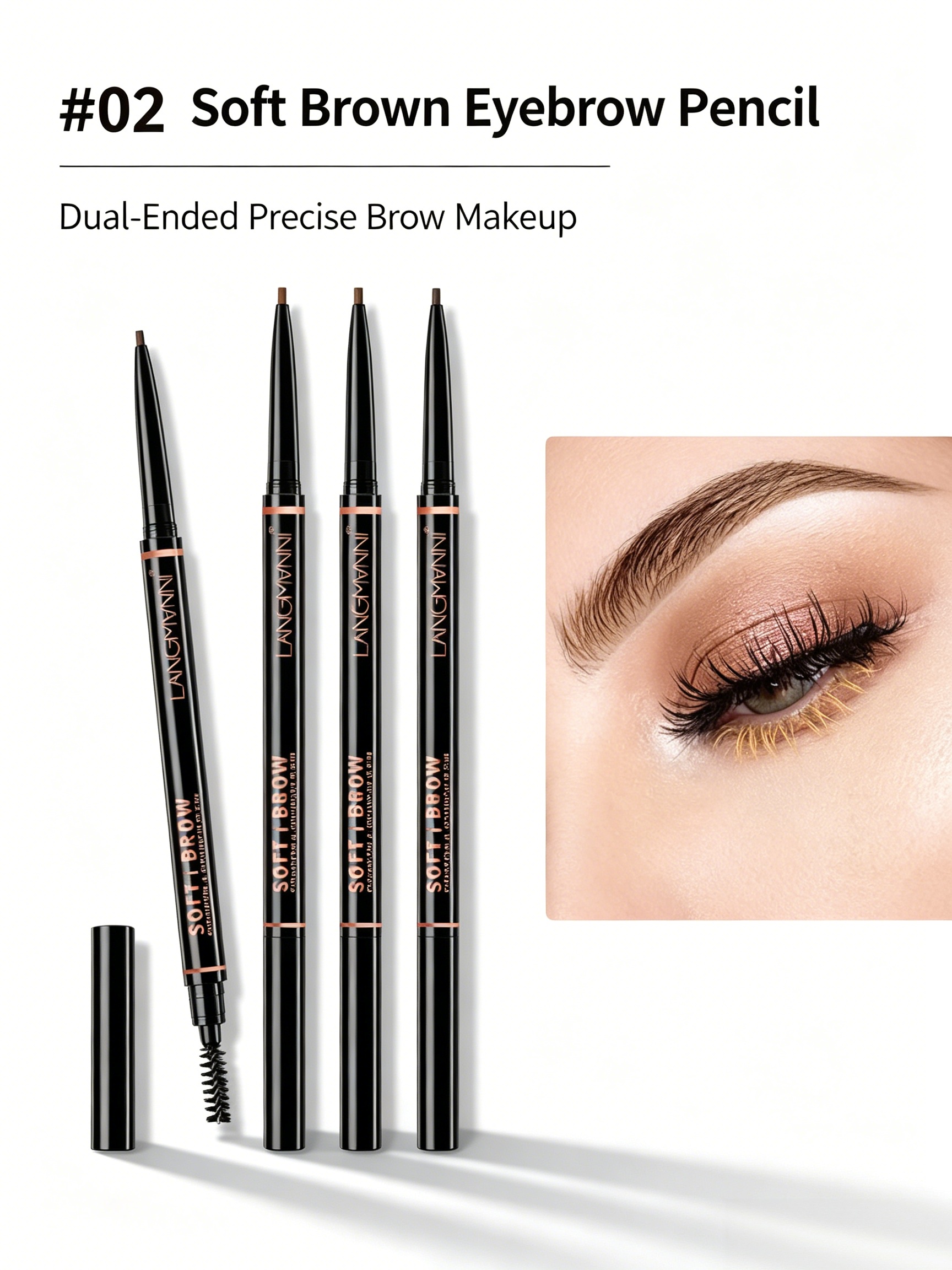 Soft Brown Dual-Ended Waterproof Eyebrow Pencil with Brush for Precise Brows