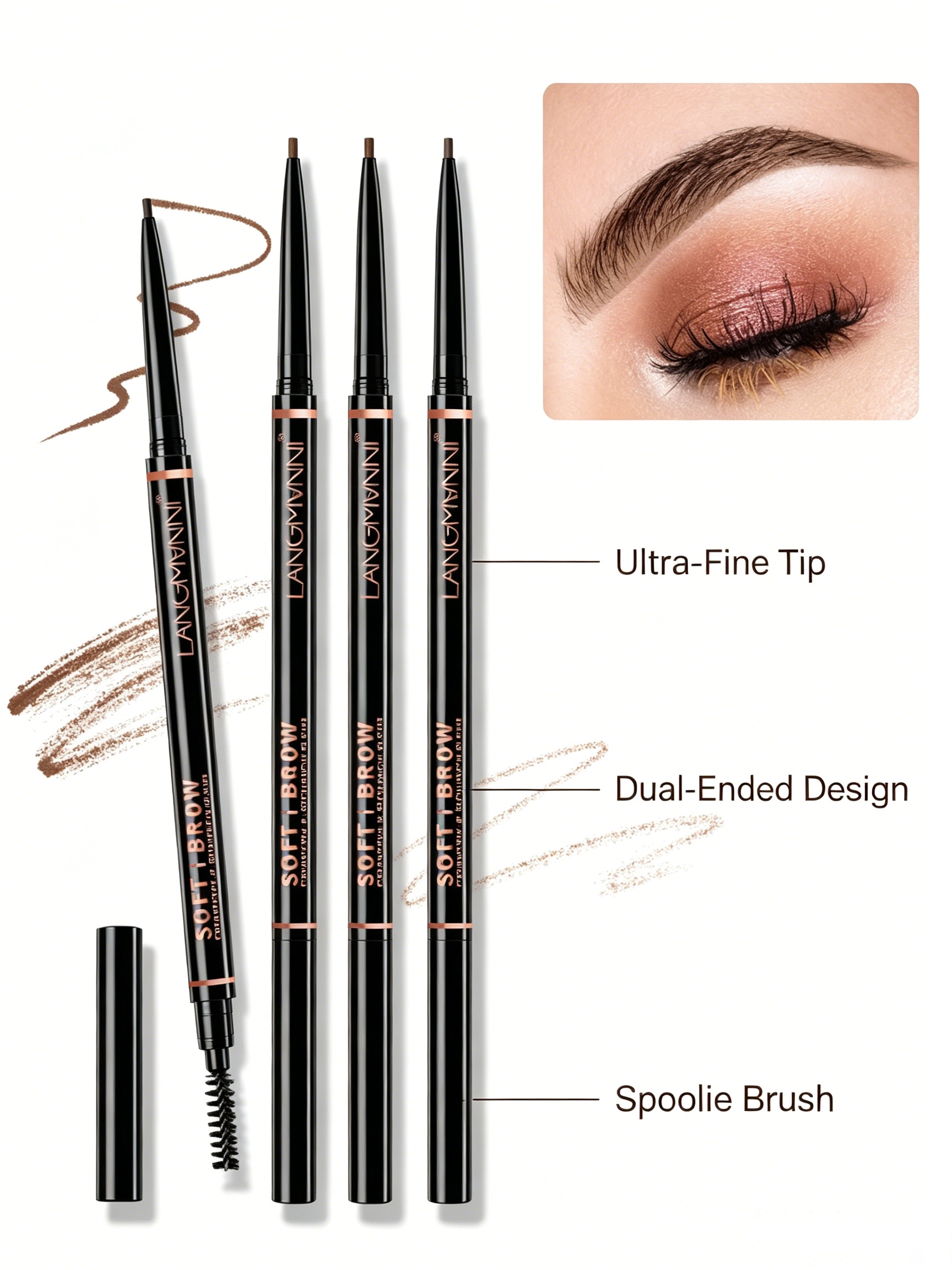 Soft Brown Dual-Ended Waterproof Eyebrow Pencil with Brush for Precise Brows