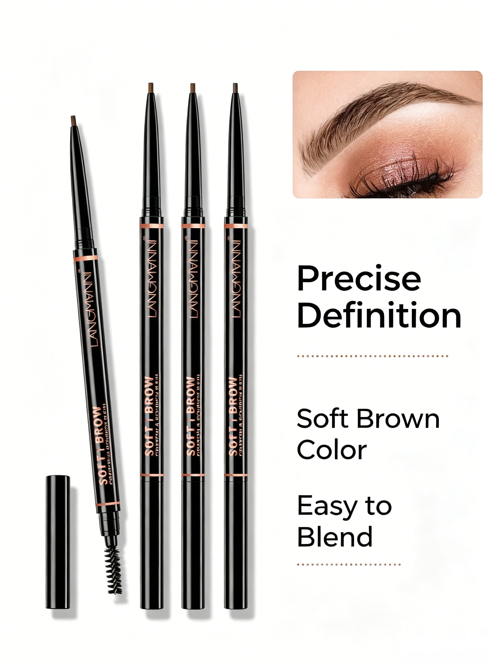Soft Brown Dual-Ended Waterproof Eyebrow Pencil with Brush for Precise Brows