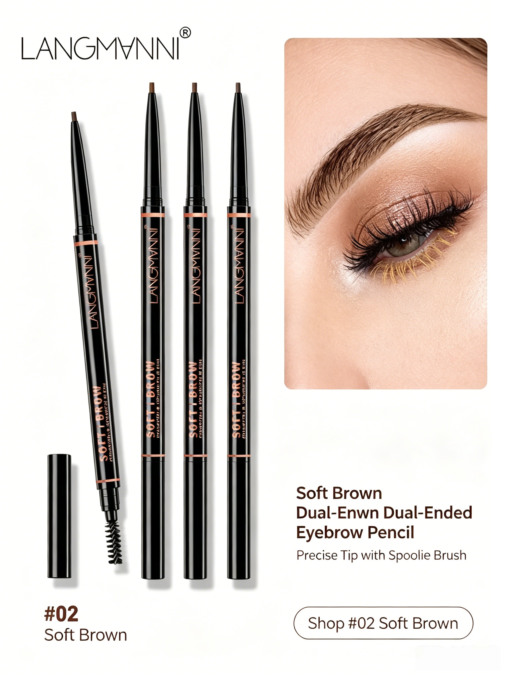 Soft Brown Dual-Ended Waterproof Eyebrow Pencil with Brush for Precise Brows