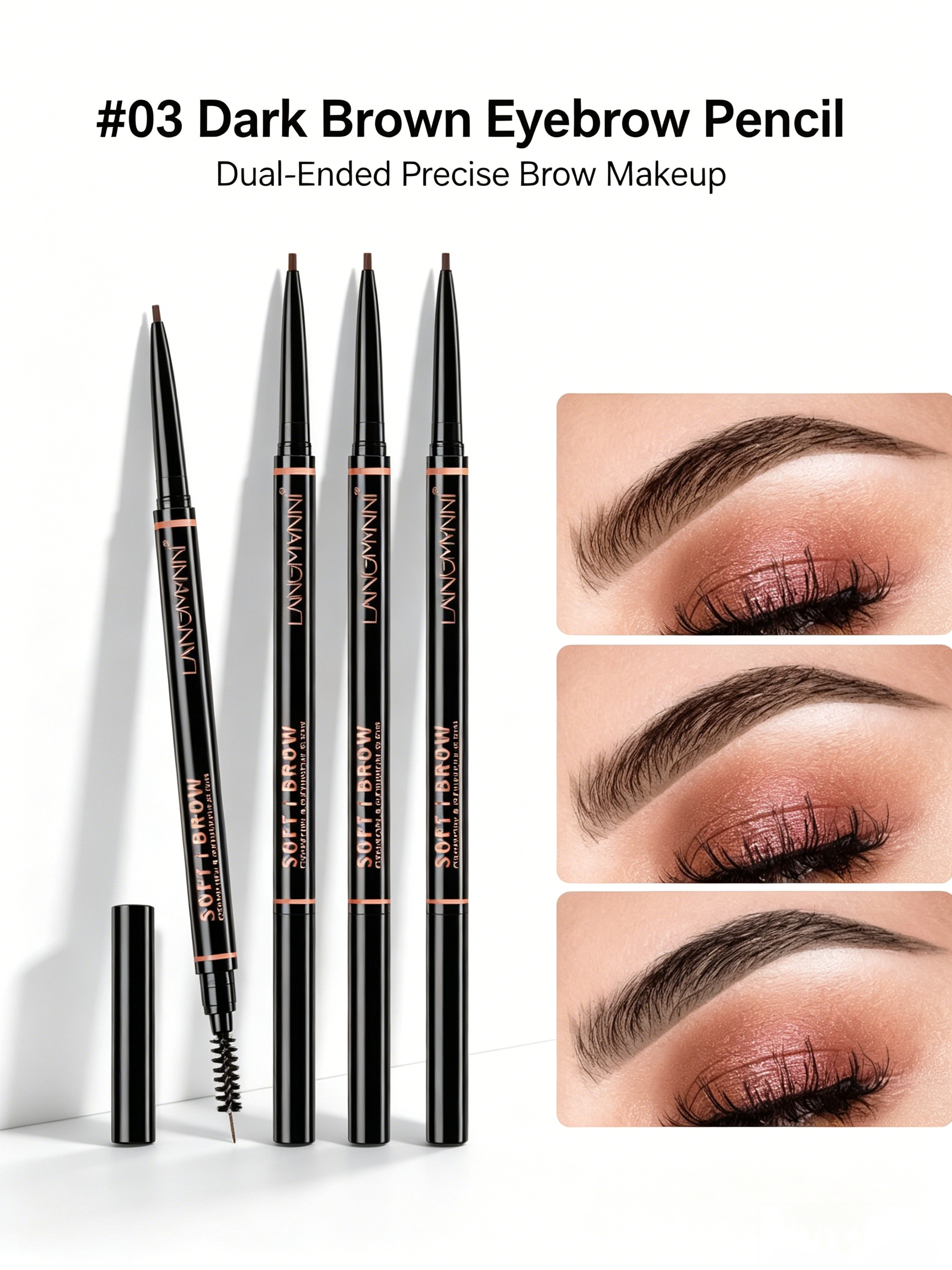 Dual-Ended Dark Brown Waterproof Eyebrow Pencil with Brush for Precise Brows