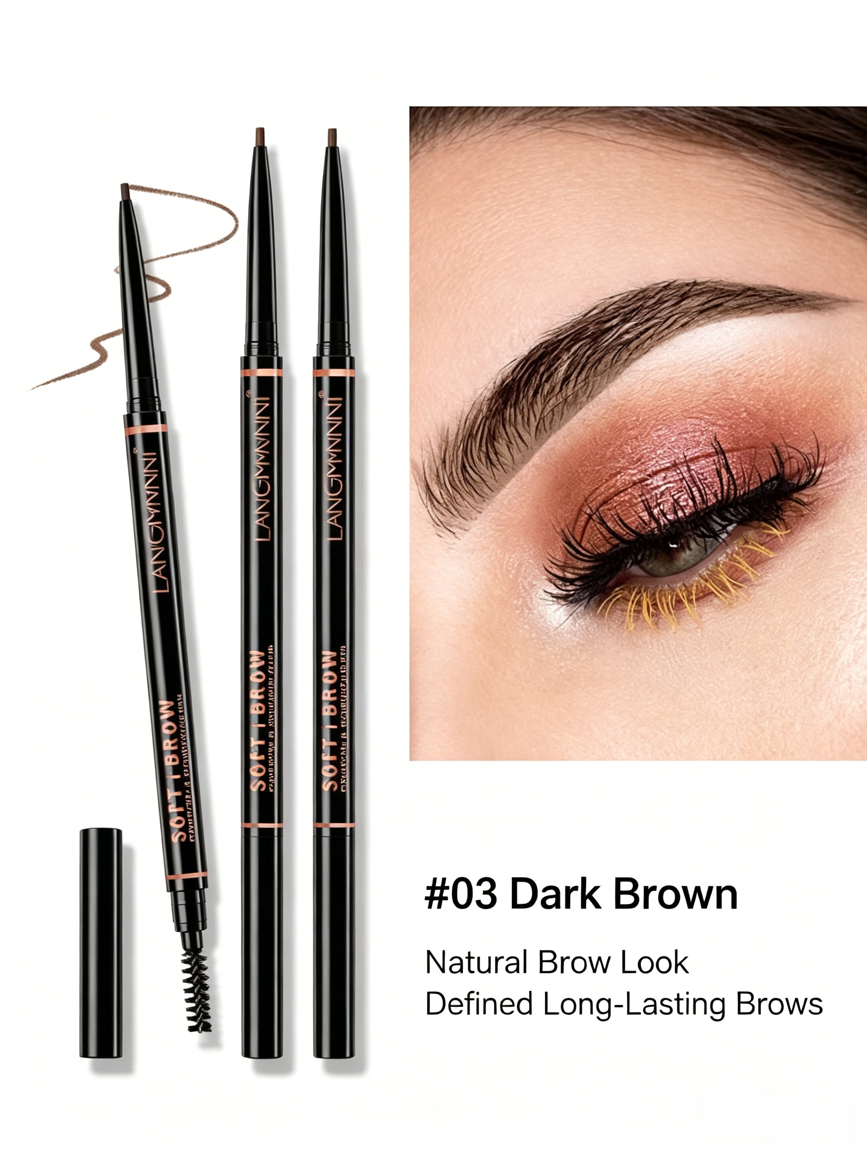 Dual-Ended Dark Brown Waterproof Eyebrow Pencil with Brush for Precise Brows