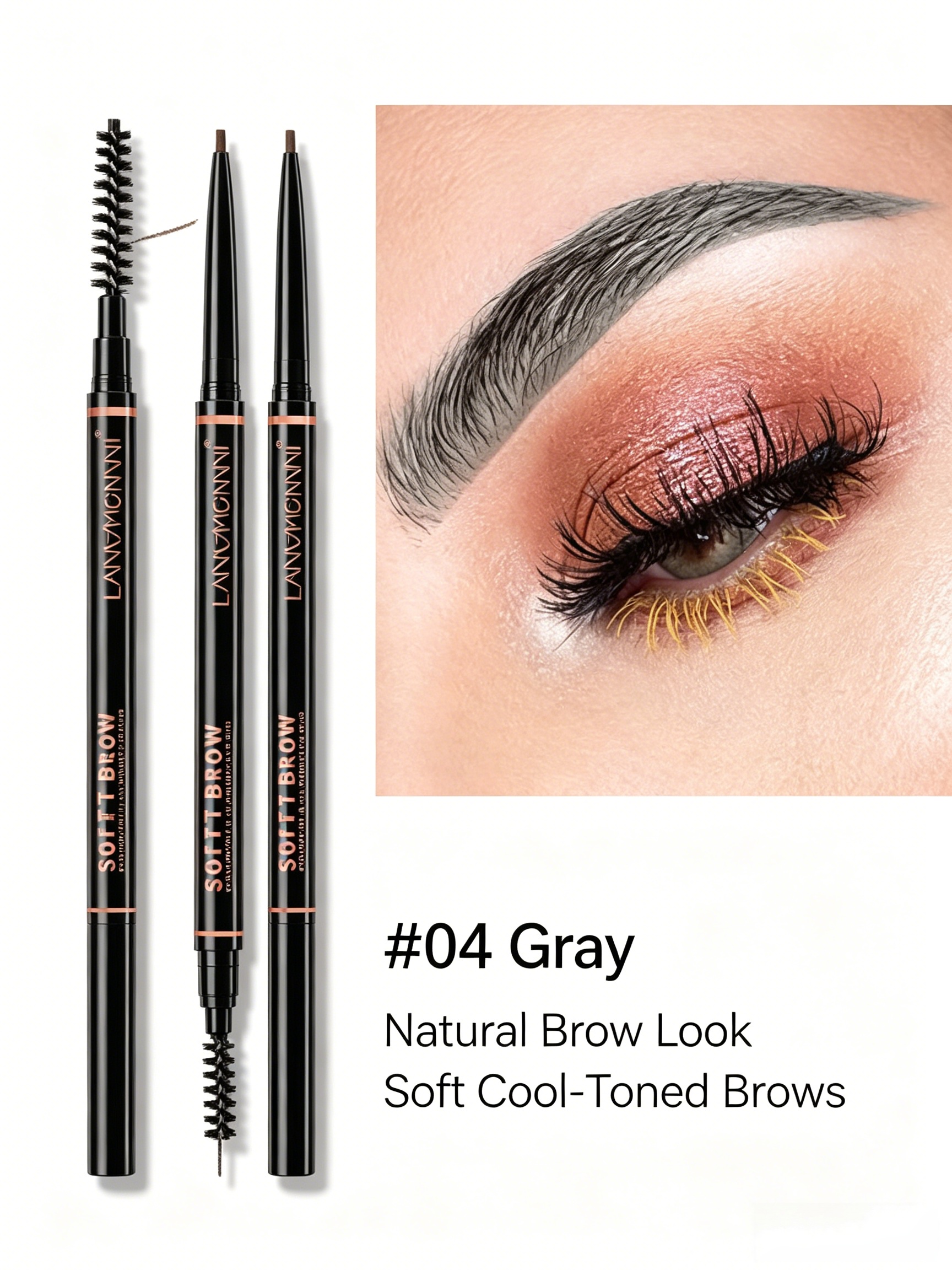 Waterproof Dual-Ended Eyebrow Pencil with Brush - Charcoal Gray