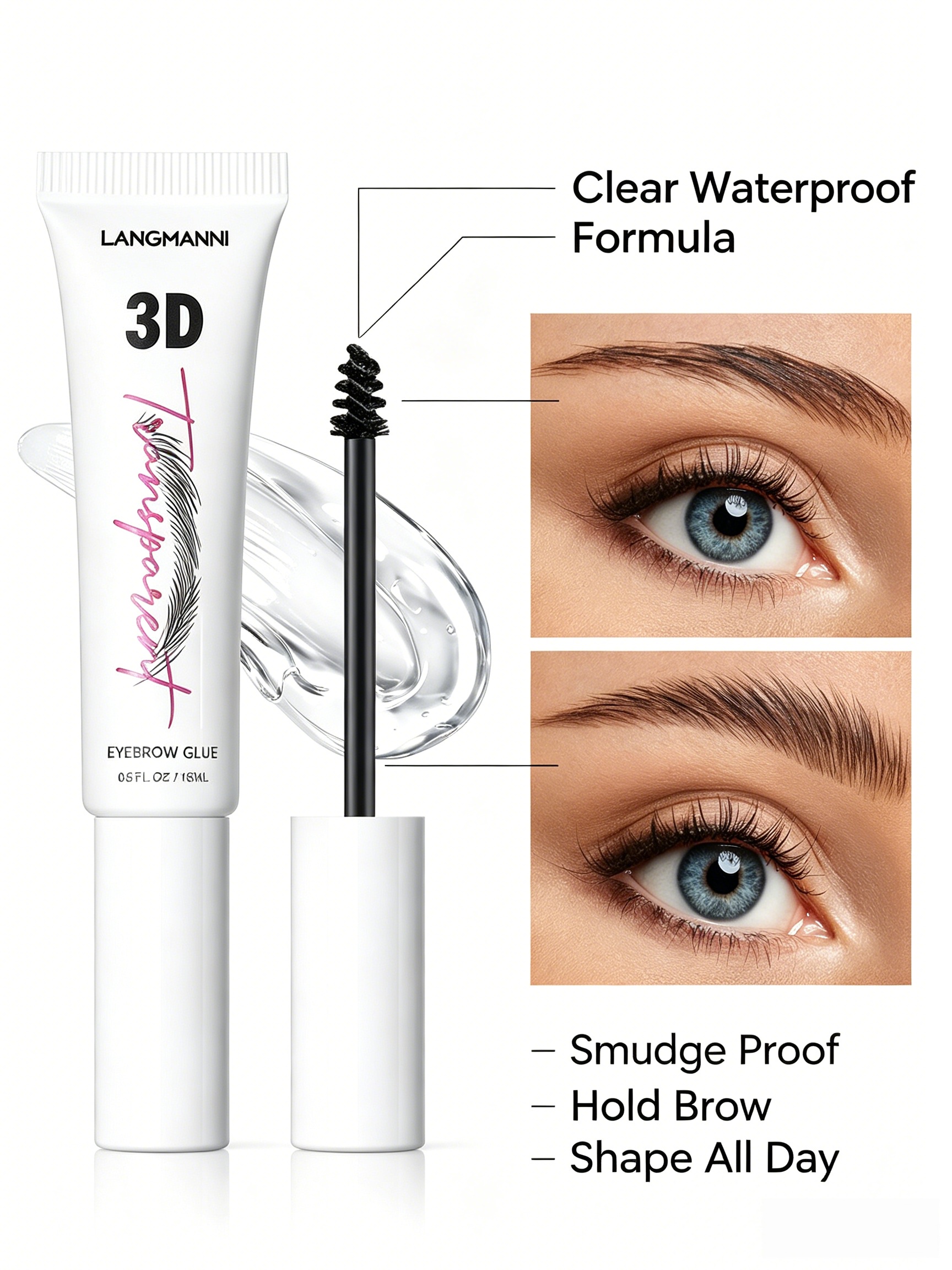 LANGMANNI 3D Transparent Eyebrow Gel for Long-Lasting Brow Styling